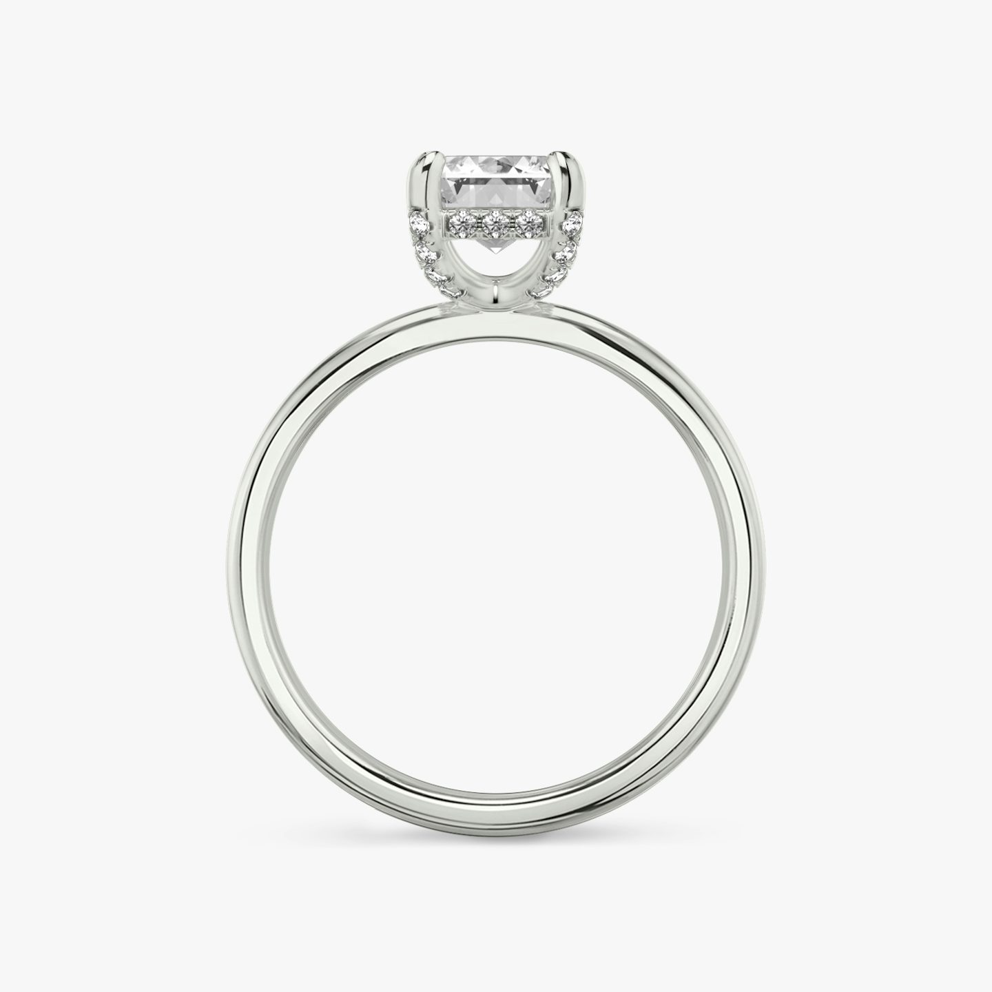 The Classic Hidden Halo | Emerald | 18k | 18k White Gold | Band: Plain | Prong style: Pavé | Diamond orientation: vertical | Carat weight: See full inventory
