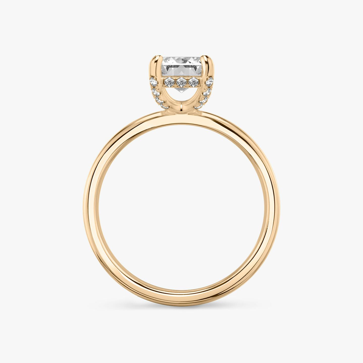 The Classic Hidden Halo | Emerald | 14k | 14k Rose Gold | Band: Plain | Prong style: Pavé | Diamond orientation: vertical | Carat weight: See full inventory