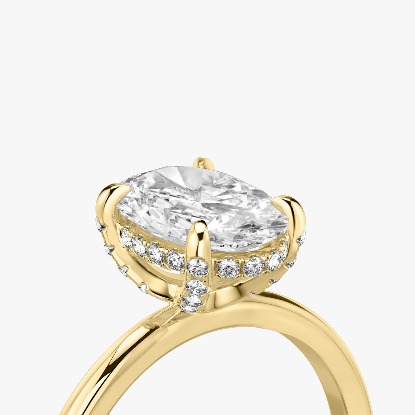 The Classic Hidden Halo | oval | 18k | yellow-gold | bandAccent: plain | prongStyle: pave | diamondOrientation: vertical | caratWeight: other