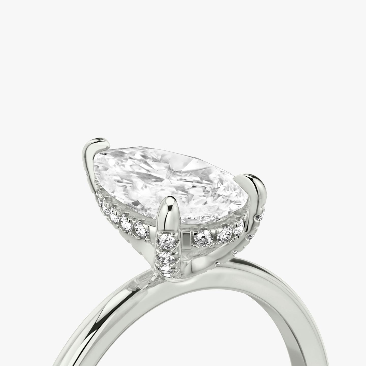 The Classic Hidden Halo | Pear | Platinum | Band: Plain | Prong style: Pavé | Diamond orientation: vertical | Carat weight: See full inventory