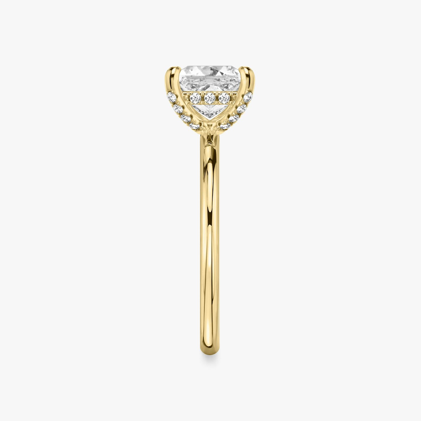 The Classic Hidden Halo | Princess | 18k | 18k Yellow Gold | Band: Plain | Prong style: Pavé | Diamond orientation: vertical | Carat weight: See full inventory