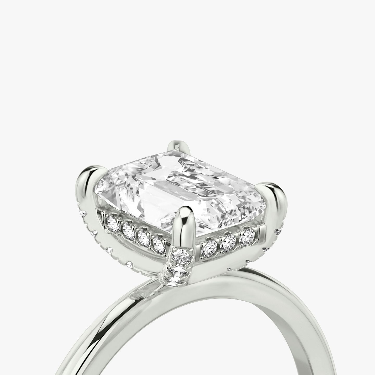 The Classic Hidden Halo | Radiant | 18k | 18k White Gold | Band: Plain | Prong style: Pavé | Diamond orientation: vertical | Carat weight: See full inventory