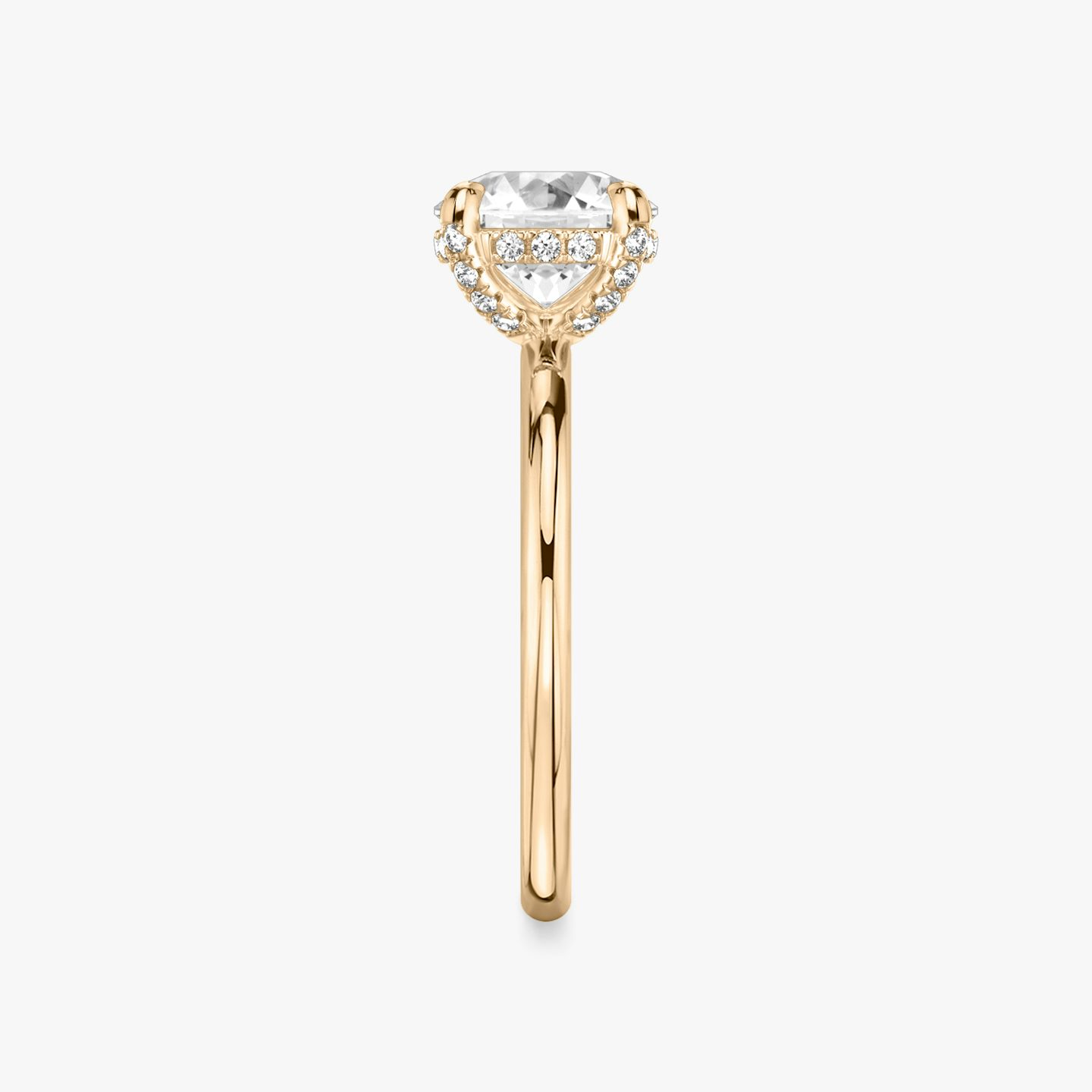 The Classic Hidden Halo | Round Brilliant | 14k | 14k Rose Gold | Band: Plain | Carat weight: See full inventory | Prong style: Pavé | Diamond orientation: vertical