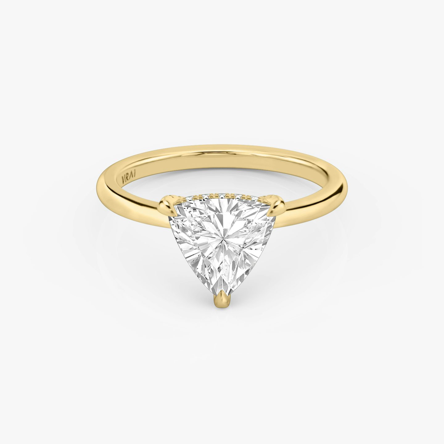 The Classic Hidden Halo | Trillion | 18k | 18k Yellow Gold | Band: Plain | Prong style: Pavé | Diamond orientation: vertical | Carat weight: See full inventory