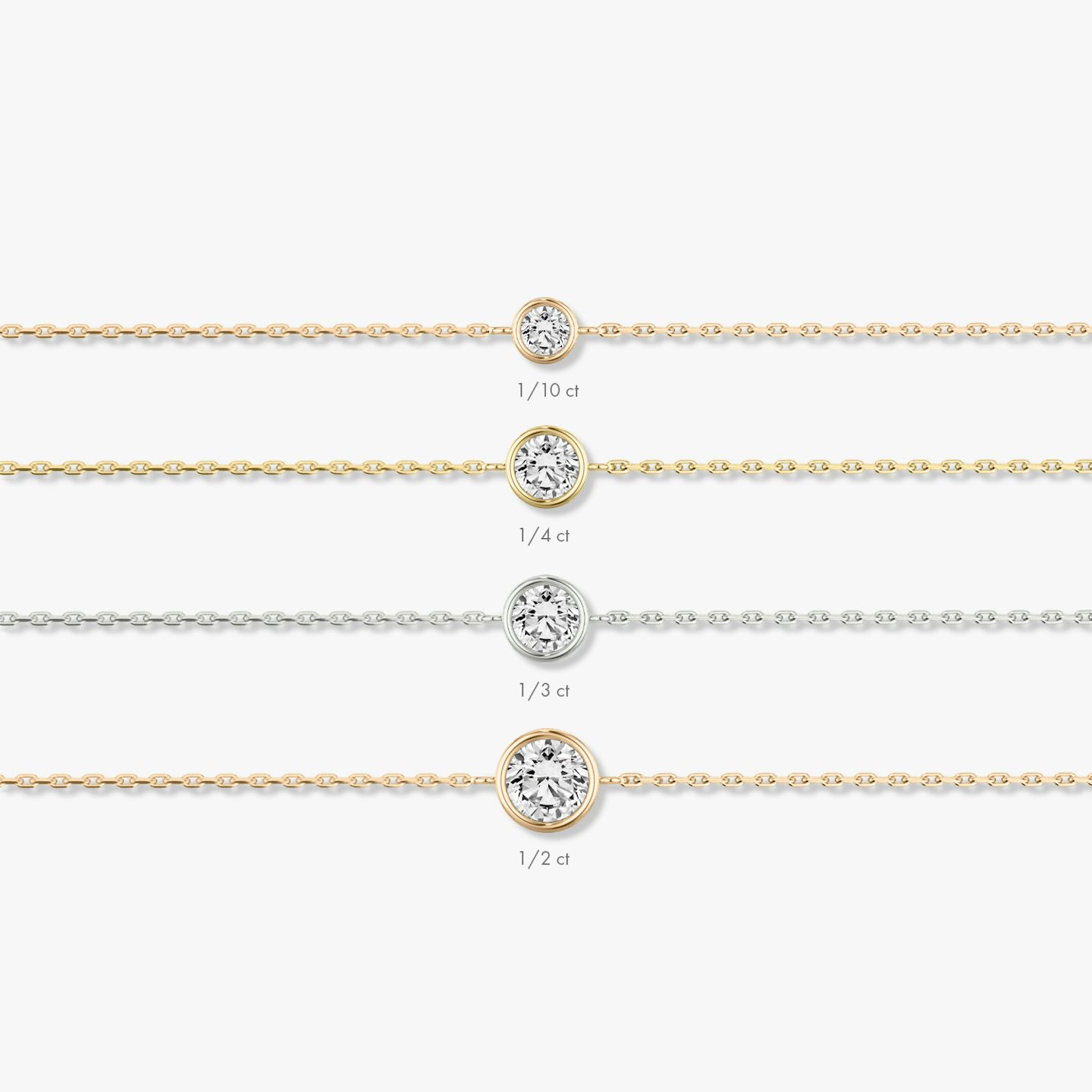 Bezel Solitaire Bracelet | Round Brilliant | 14k | 18k White Gold | Carat weight: 1/3