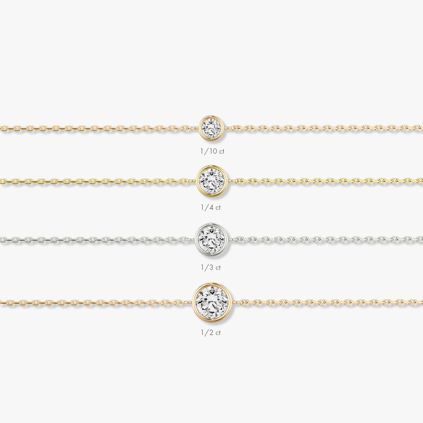 Bracelet Bezel Solitaire | Rond Brillant | 14k | Or jaune 18 carats | Poids en carats: 1/10