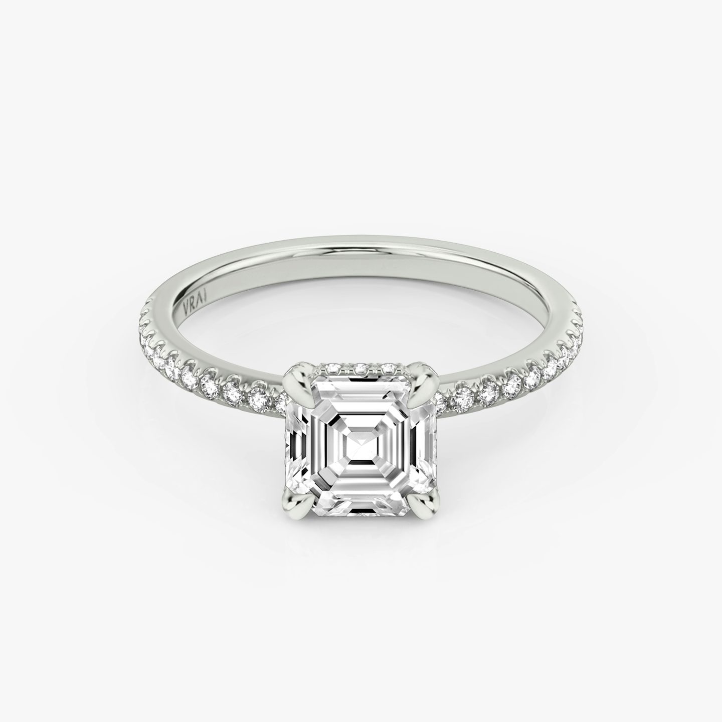 The Classic Hidden Halo | Asscher | 18k | 18k White Gold | Band: Pavé | Prong style: Pavé | Diamond orientation: vertical | Carat weight: See full inventory