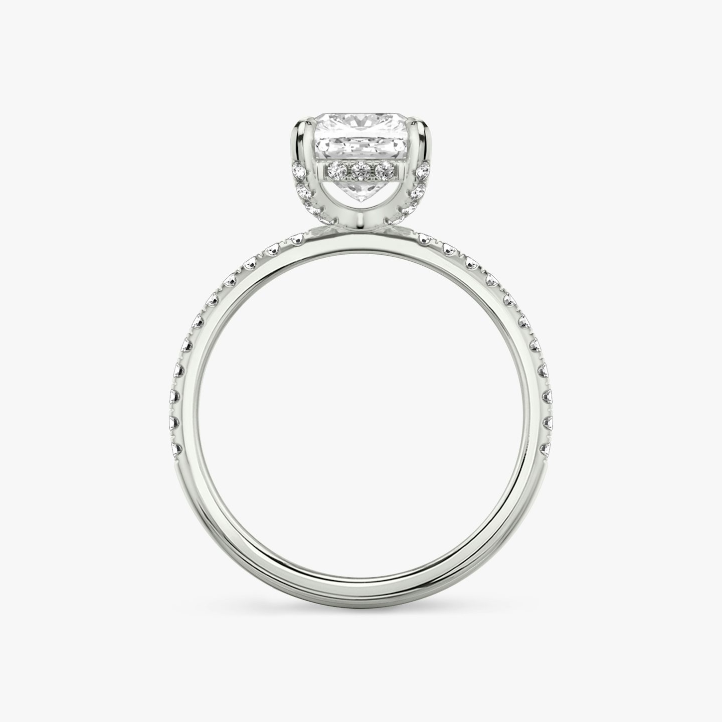 The Classic Hidden Halo | Pavé Cushion | 18k | 18k White Gold | Band: Pavé | Prong style: Pavé | Diamond orientation: vertical | Carat weight: See full inventory