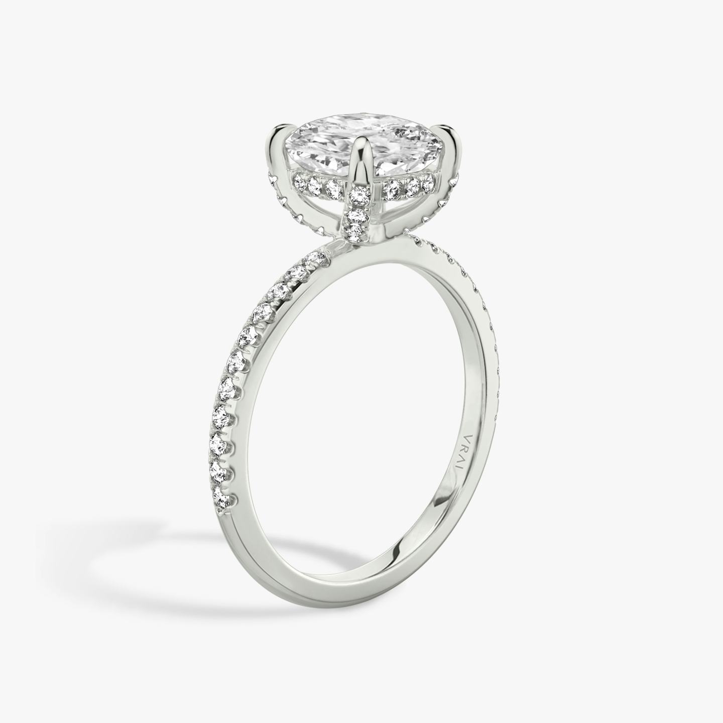 The Classic Hidden Halo | Pavé Cushion | Platinum | Band: Pavé | Prong style: Pavé | Diamond orientation: vertical | Carat weight: See full inventory