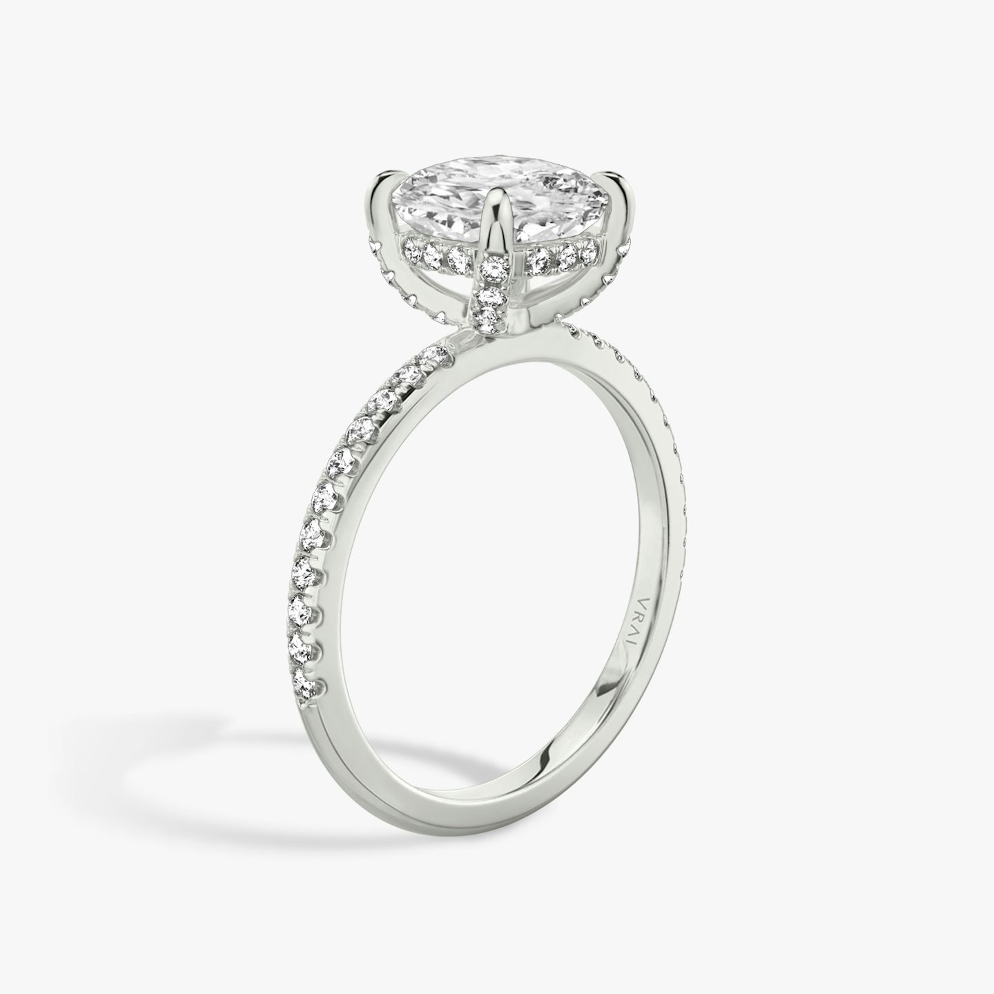 The Classic Hidden Halo | Pavé Cushion | 18k | 18k White Gold | Band: Pavé | Prong style: Pavé | Diamond orientation: vertical | Carat weight: See full inventory