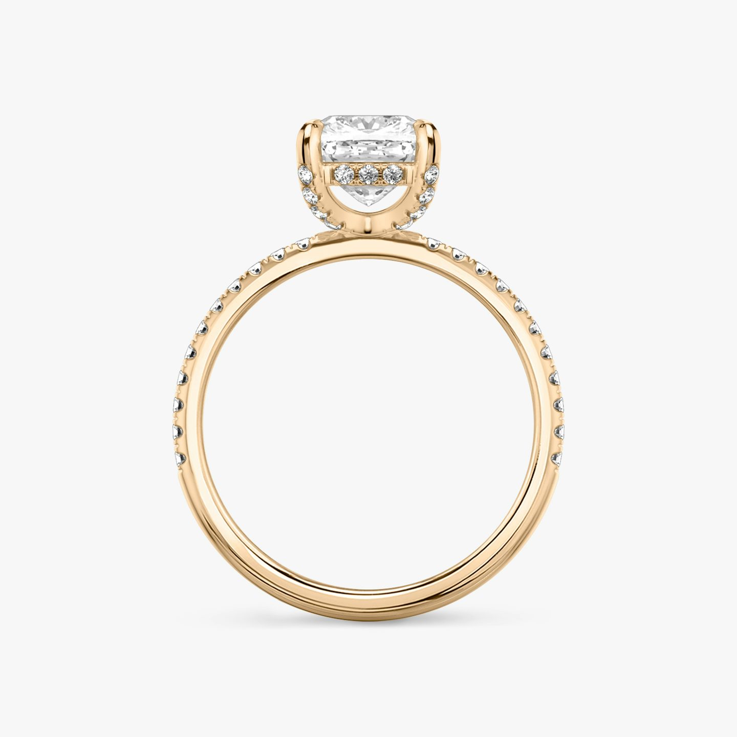 The Classic Hidden Halo | Pavé Cushion | 14k | 14k Rose Gold | Band: Pavé | Prong style: Pavé | Diamond orientation: vertical | Carat weight: See full inventory