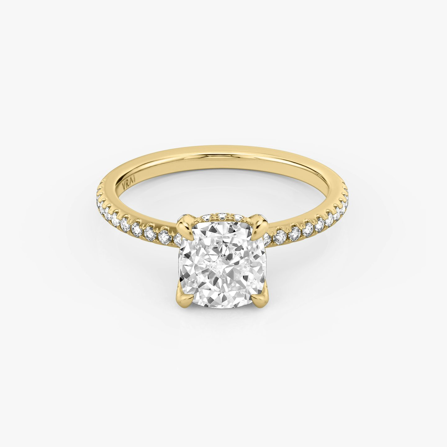 The Classic Hidden Halo | Pavé Cushion | 18k | 18k Yellow Gold | Band: Pavé | Prong style: Pavé | Diamond orientation: vertical | Carat weight: See full inventory