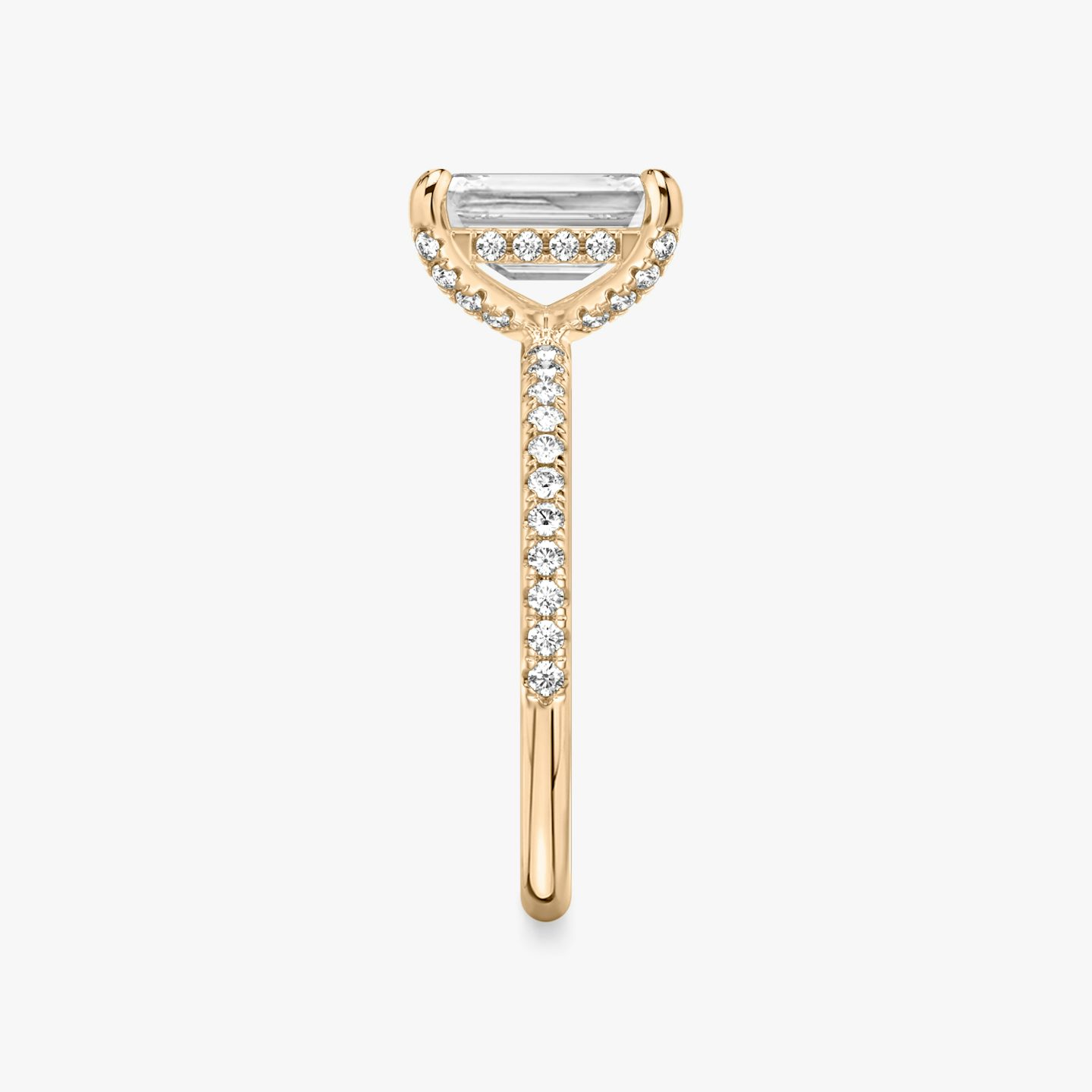 The Classic Hidden Halo | Emerald | 14k | 14k Rose Gold | Band: Pavé | Prong style: Pavé | Diamond orientation: vertical | Carat weight: See full inventory