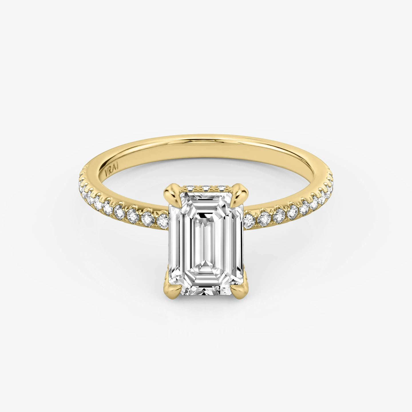 The Classic Hidden Halo | Emerald | 18k | 18k Yellow Gold | Band: Pavé | Prong style: Pavé | Diamond orientation: vertical | Carat weight: See full inventory