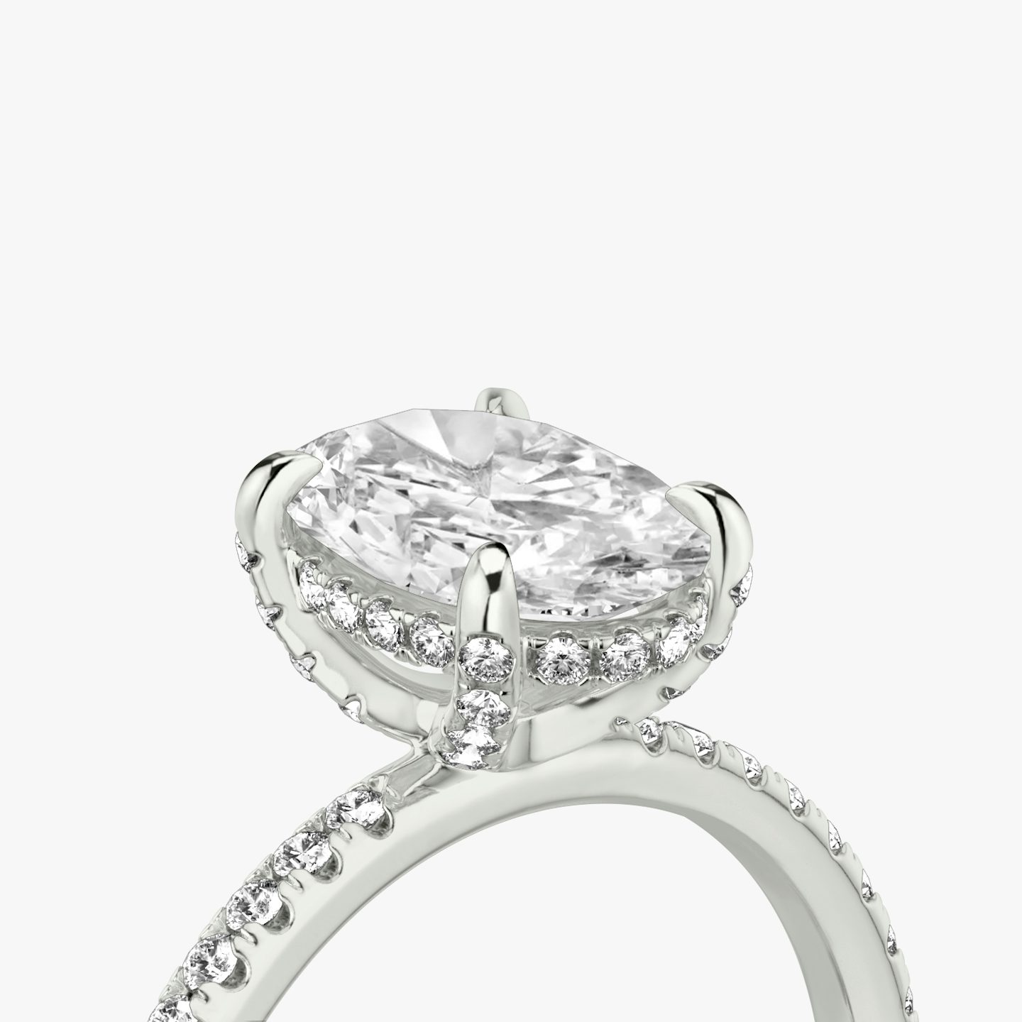 undefined | Oval | Platinum | Band: Pavé | Prong style: Pavé | Diamond orientation: vertical | Carat weight: See full inventory