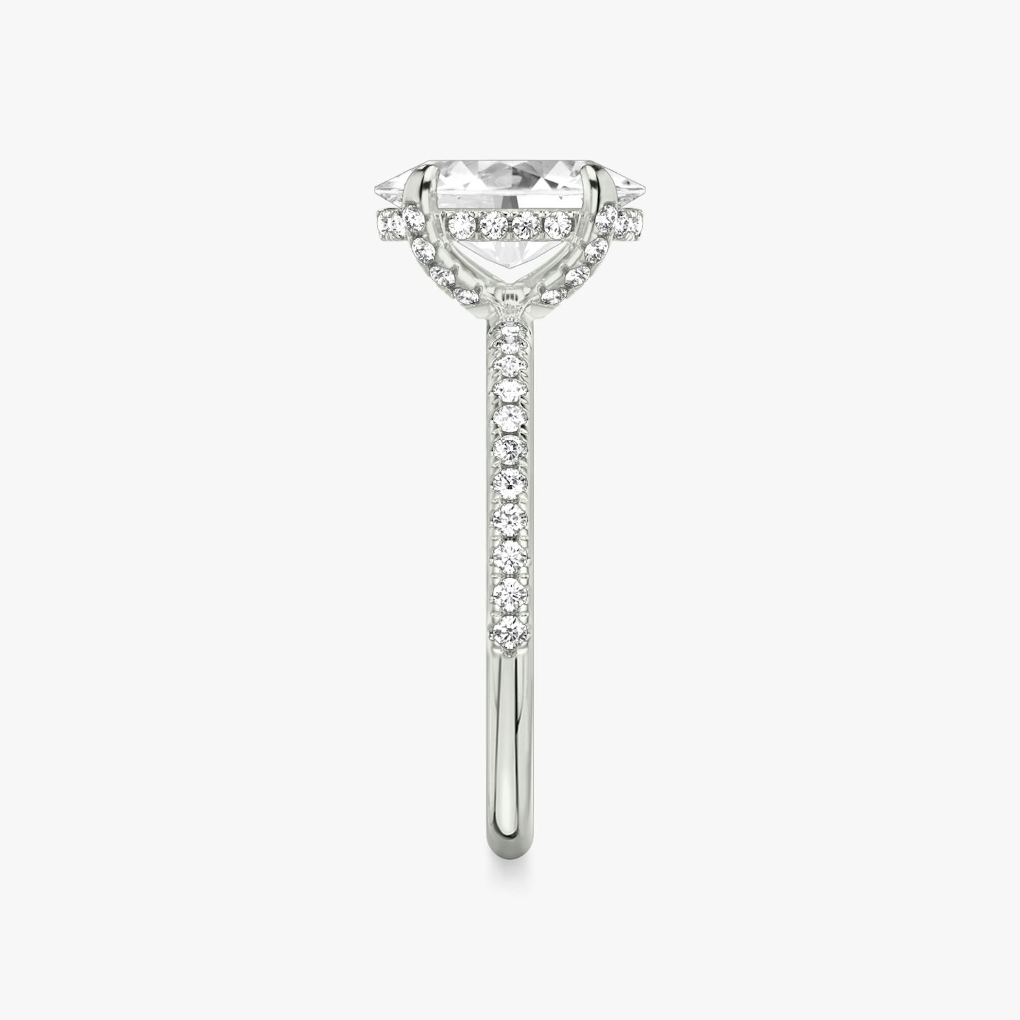 undefined | Oval | Platinum | Band: Pavé | Prong style: Pavé | Diamond orientation: vertical | Carat weight: See full inventory