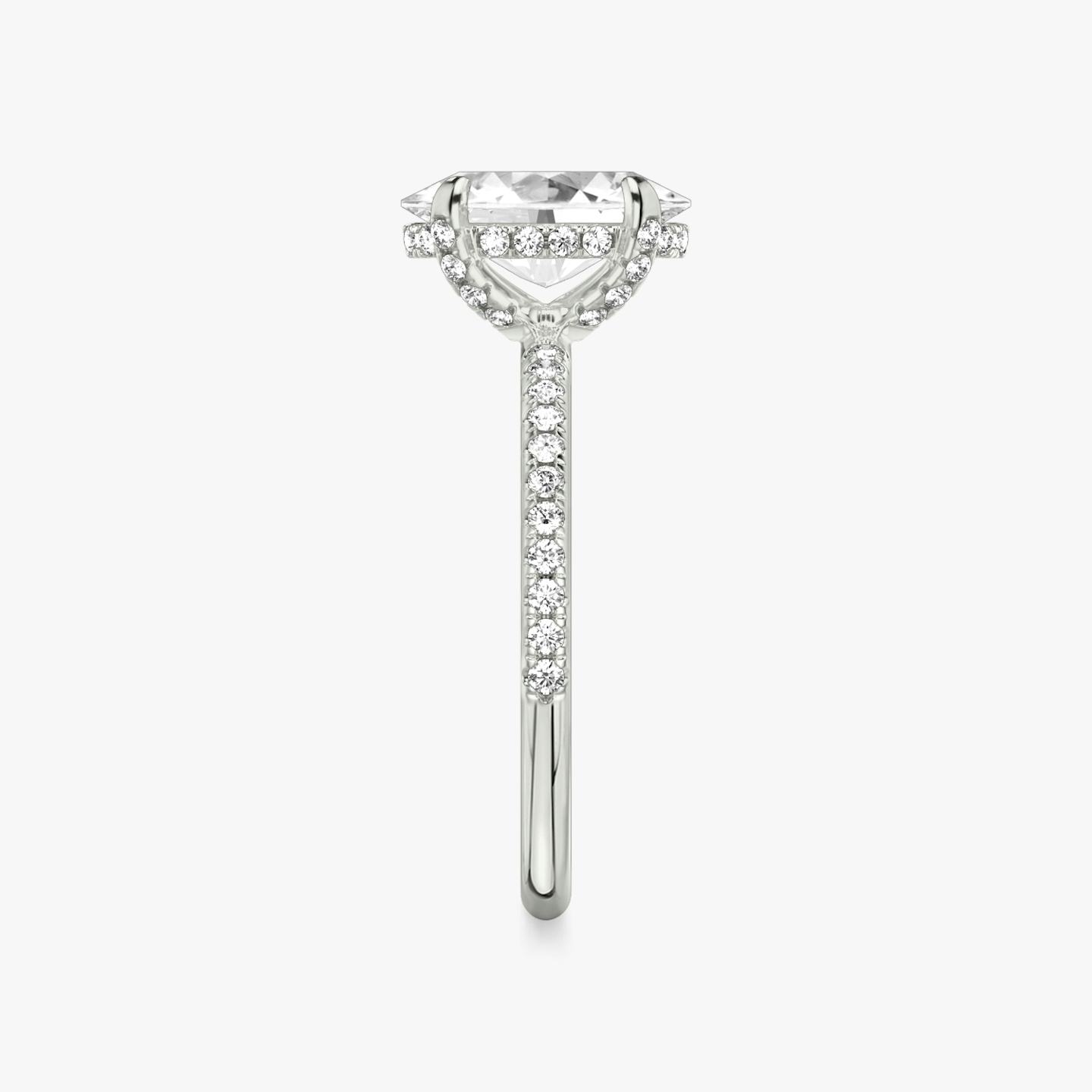 The Classic Hidden Halo | Oval | Platinum | Band: Pavé | Prong style: Pavé | Diamond orientation: vertical | Carat weight: See full inventory