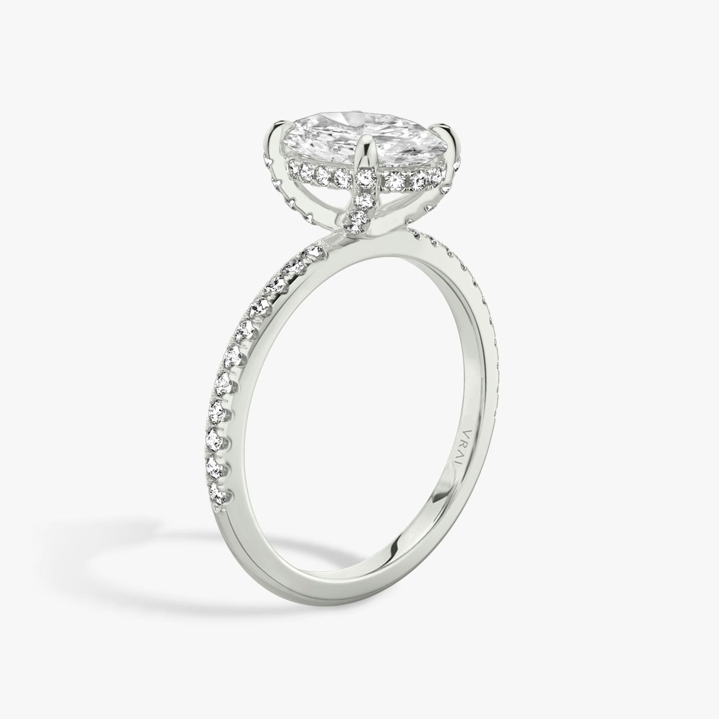 The Classic Hidden Halo | Oval | 18k | 18k White Gold | Band: Pavé | Prong style: Pavé | Diamond orientation: vertical | Carat weight: See full inventory