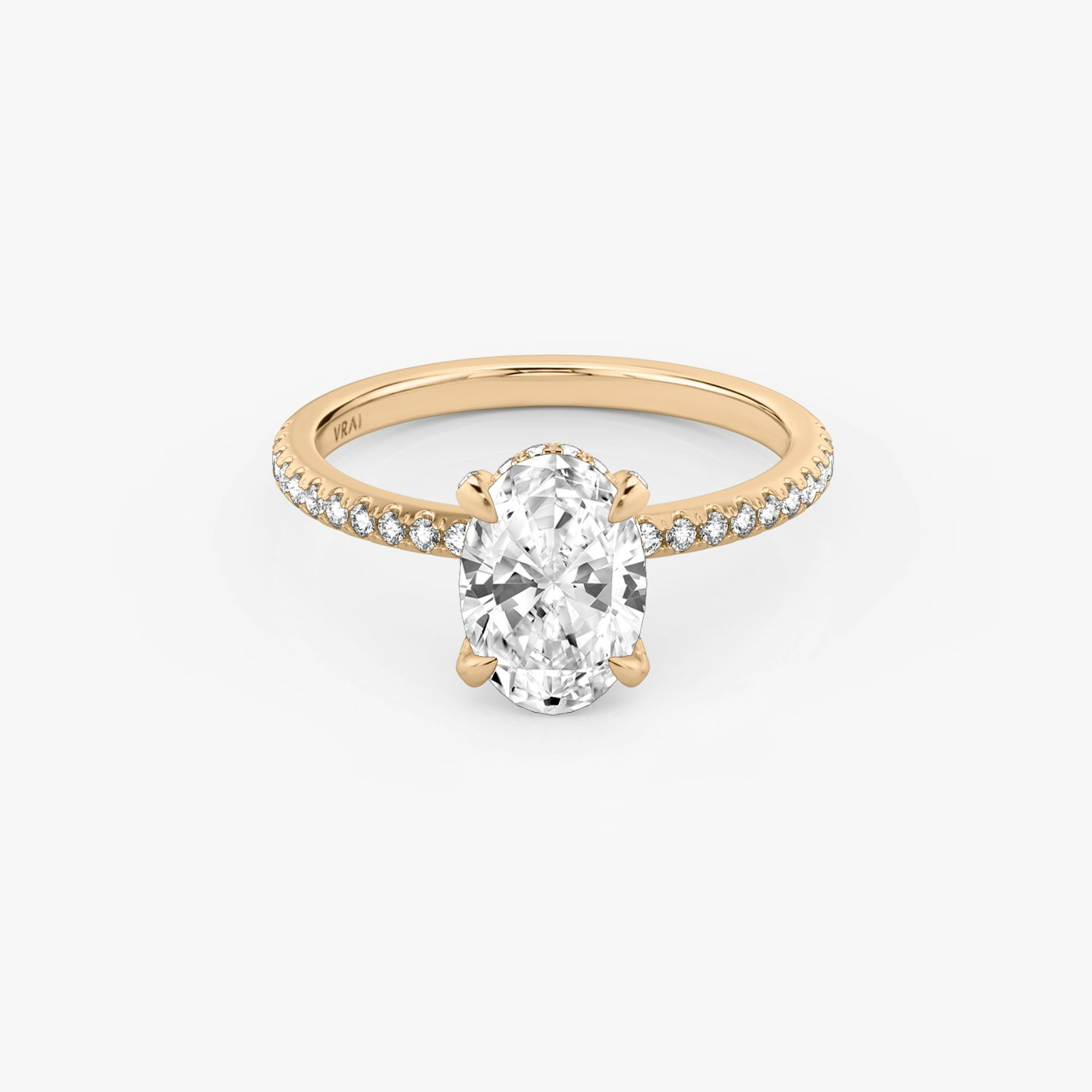 The Classic Hidden Halo | Oval | 14k | 14k Rose Gold | Band: Pavé | Prong style: Pavé | Diamond orientation: vertical | Carat weight: See full inventory