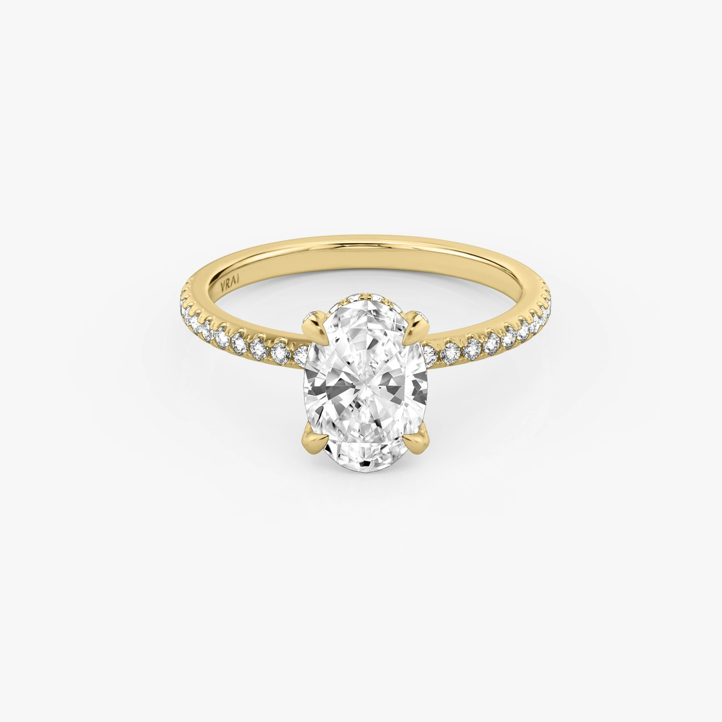 The Classic Hidden Halo | Oval | 18k | 18k Yellow Gold | Band: Pavé | Prong style: Pavé | Diamond orientation: vertical | Carat weight: See full inventory