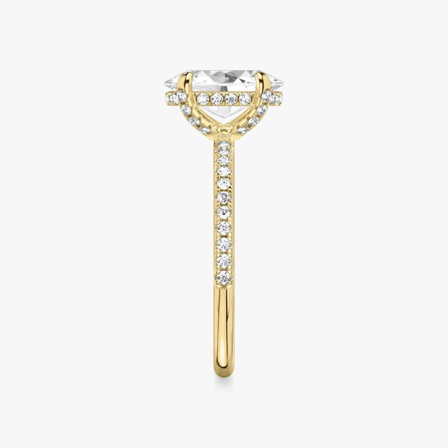 The Classic Hidden Halo | Oval | 18k | 18k Yellow Gold | Band: Pavé | Prong style: Pavé | Diamond orientation: vertical | Carat weight: See full inventory