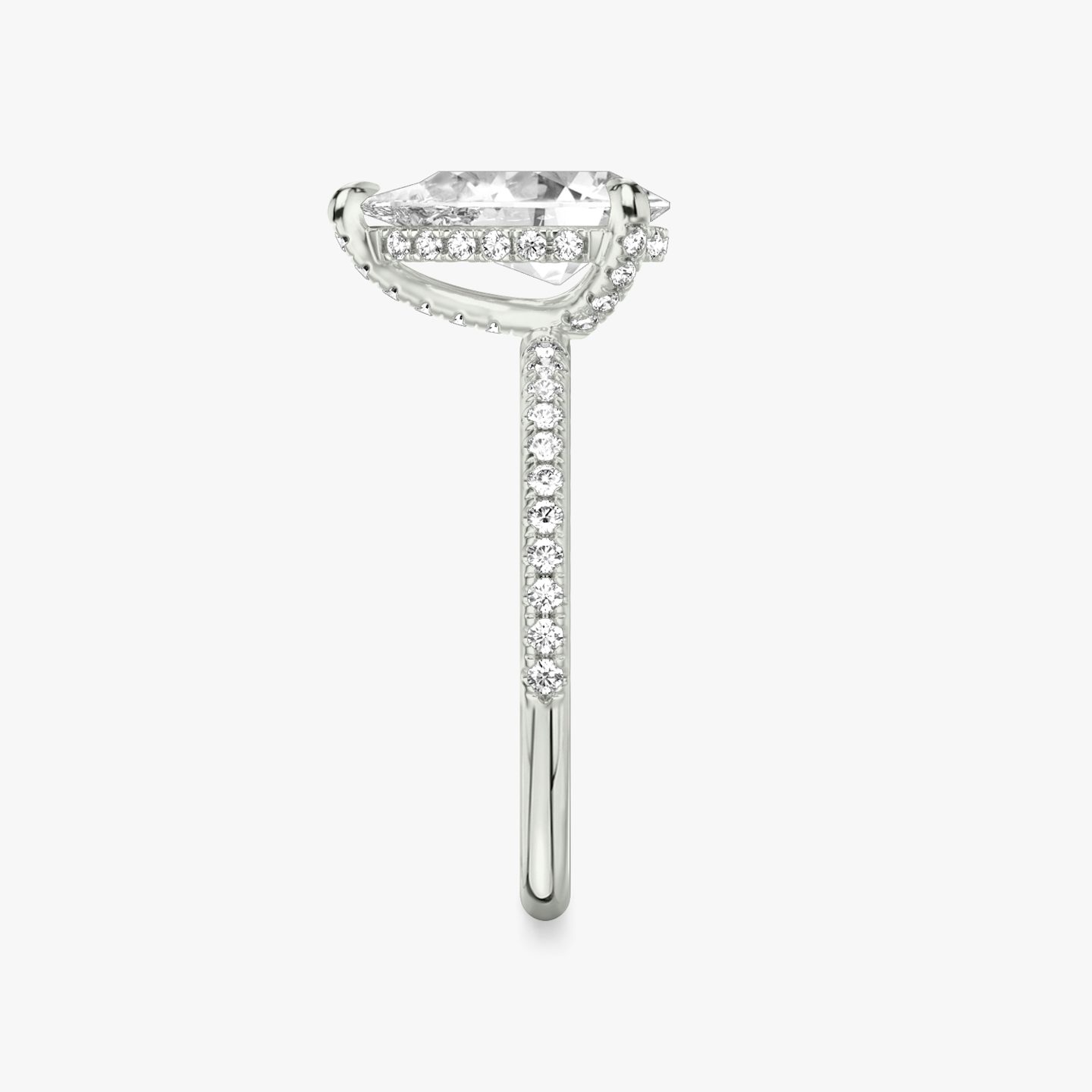 The Classic Hidden Halo | Pear | Platinum | Band: Pavé | Prong style: Pavé | Diamond orientation: vertical | Carat weight: See full inventory