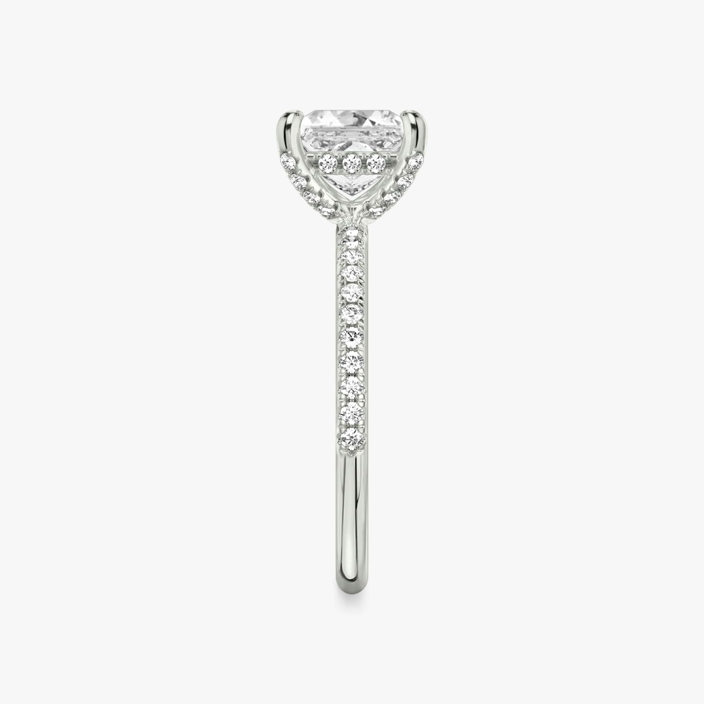 The Classic Hidden Halo | Princess | Platinum | Band: Pavé | Prong style: Pavé | Diamond orientation: vertical | Carat weight: See full inventory