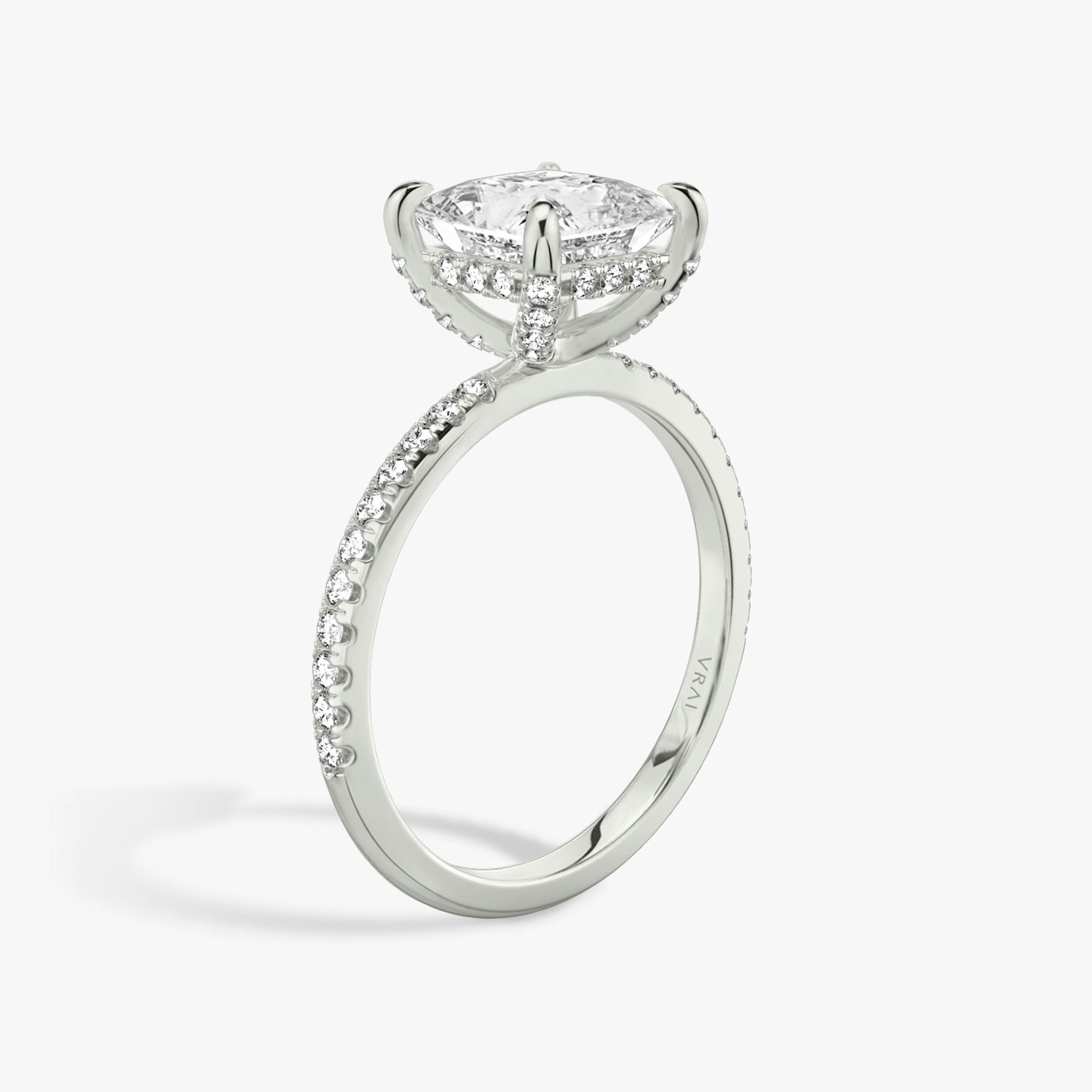 The Classic Hidden Halo | Princess | Platinum | Band: Pavé | Prong style: Pavé | Diamond orientation: vertical | Carat weight: See full inventory