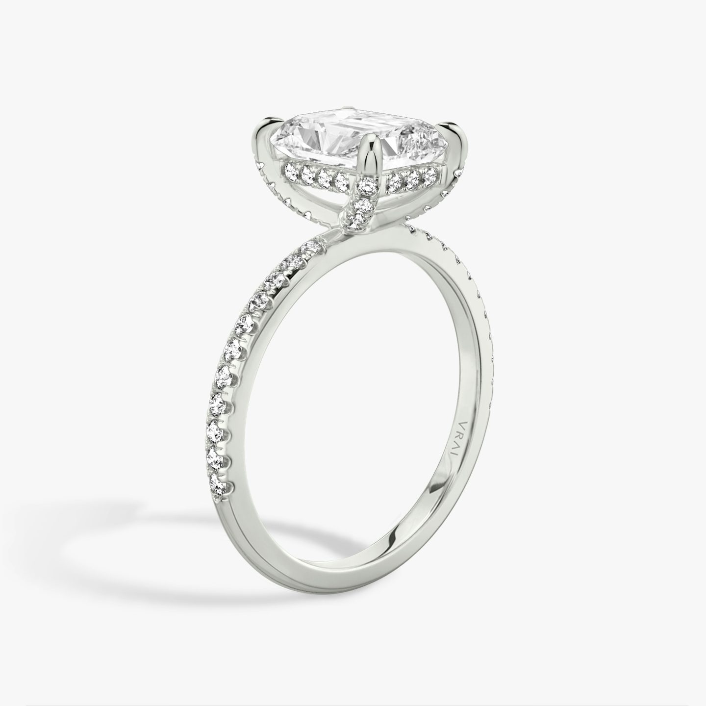 The Classic Hidden Halo | Radiant | 18k | 18k White Gold | Band: Pavé | Prong style: Pavé | Diamond orientation: vertical | Carat weight: See full inventory