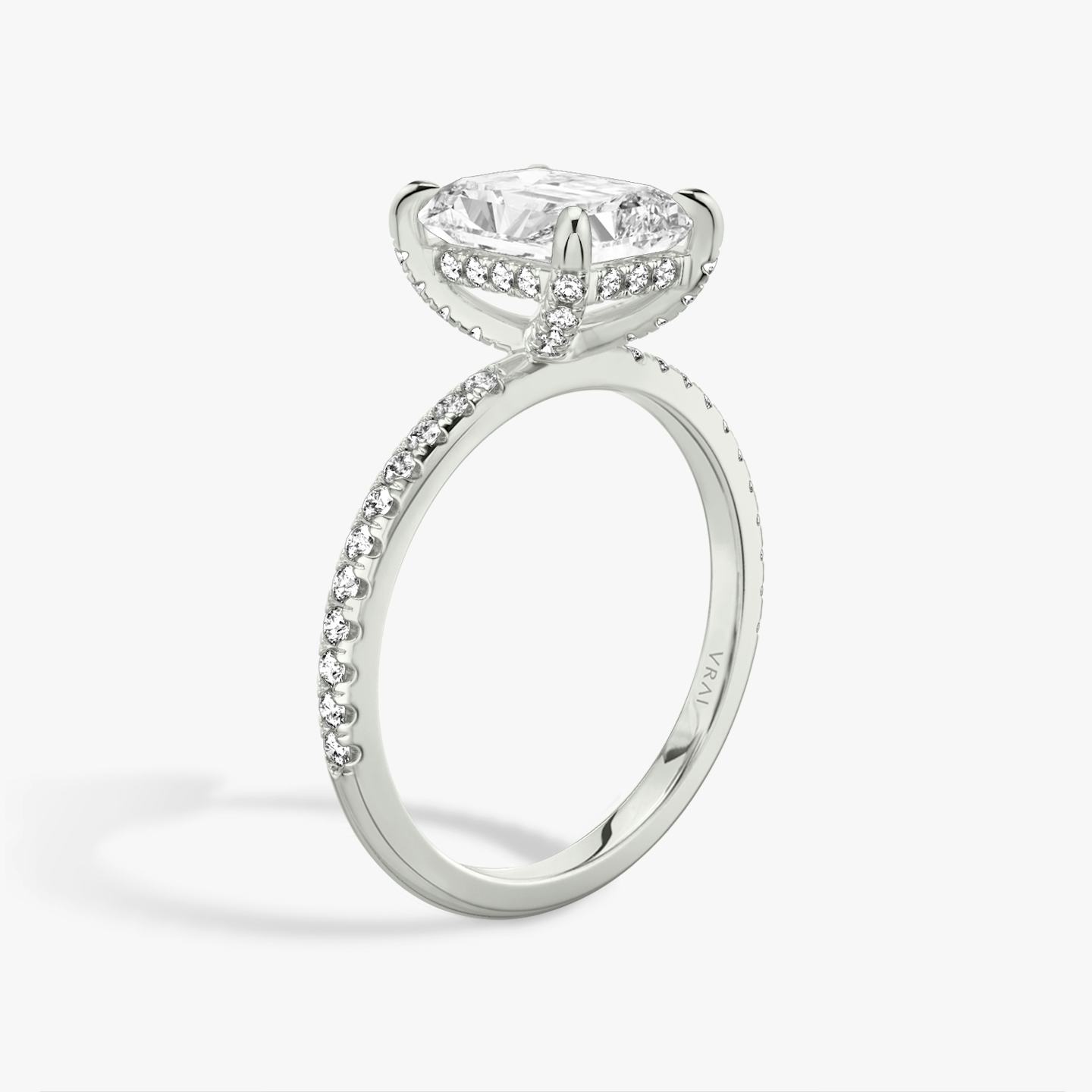 The Classic Hidden Halo | Radiant | Platinum | Band: Pavé | Prong style: Pavé | Diamond orientation: vertical | Carat weight: See full inventory