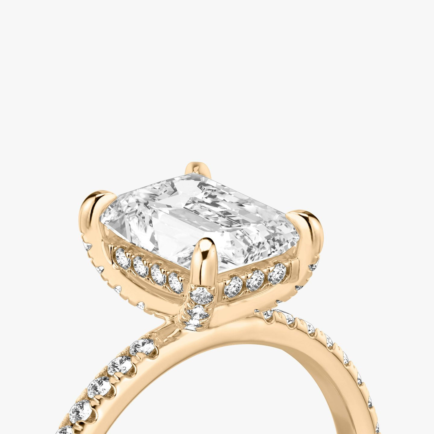 The Classic Hidden Halo | Radiant | 14k | 14k Rose Gold | Band: Pavé | Prong style: Pavé | Diamond orientation: vertical | Carat weight: See full inventory