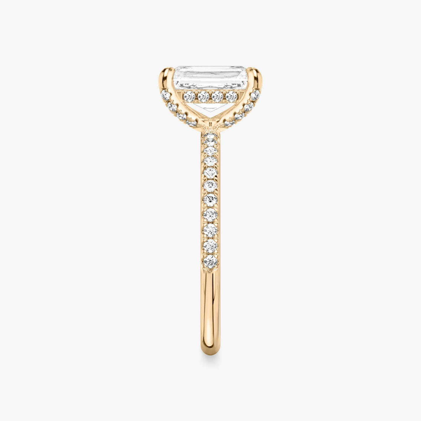 The Classic Hidden Halo | Radiant | 14k | 14k Rose Gold | Band: Pavé | Prong style: Pavé | Diamond orientation: vertical | Carat weight: See full inventory