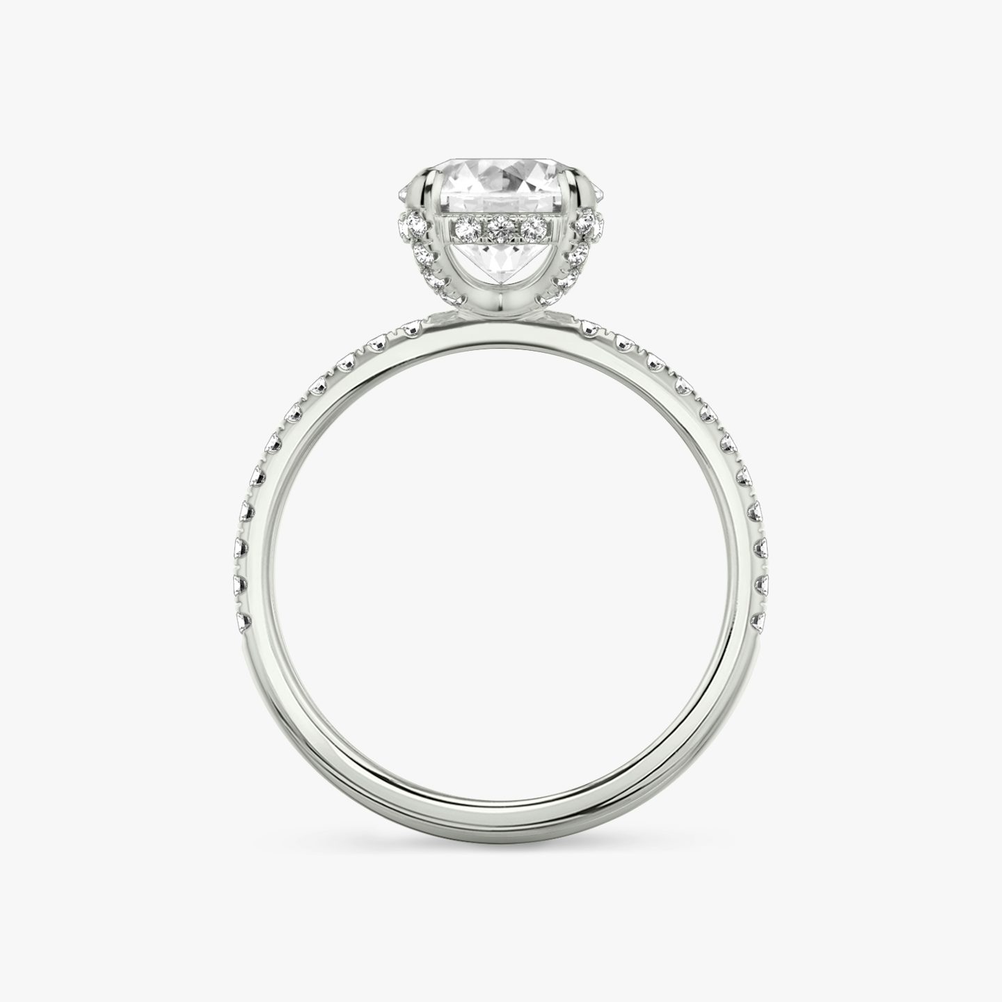 The Classic Hidden Halo | Round Brilliant | 18k | 18k White Gold | Band: Pavé | Carat weight: See full inventory | Prong style: Pavé | Diamond orientation: vertical