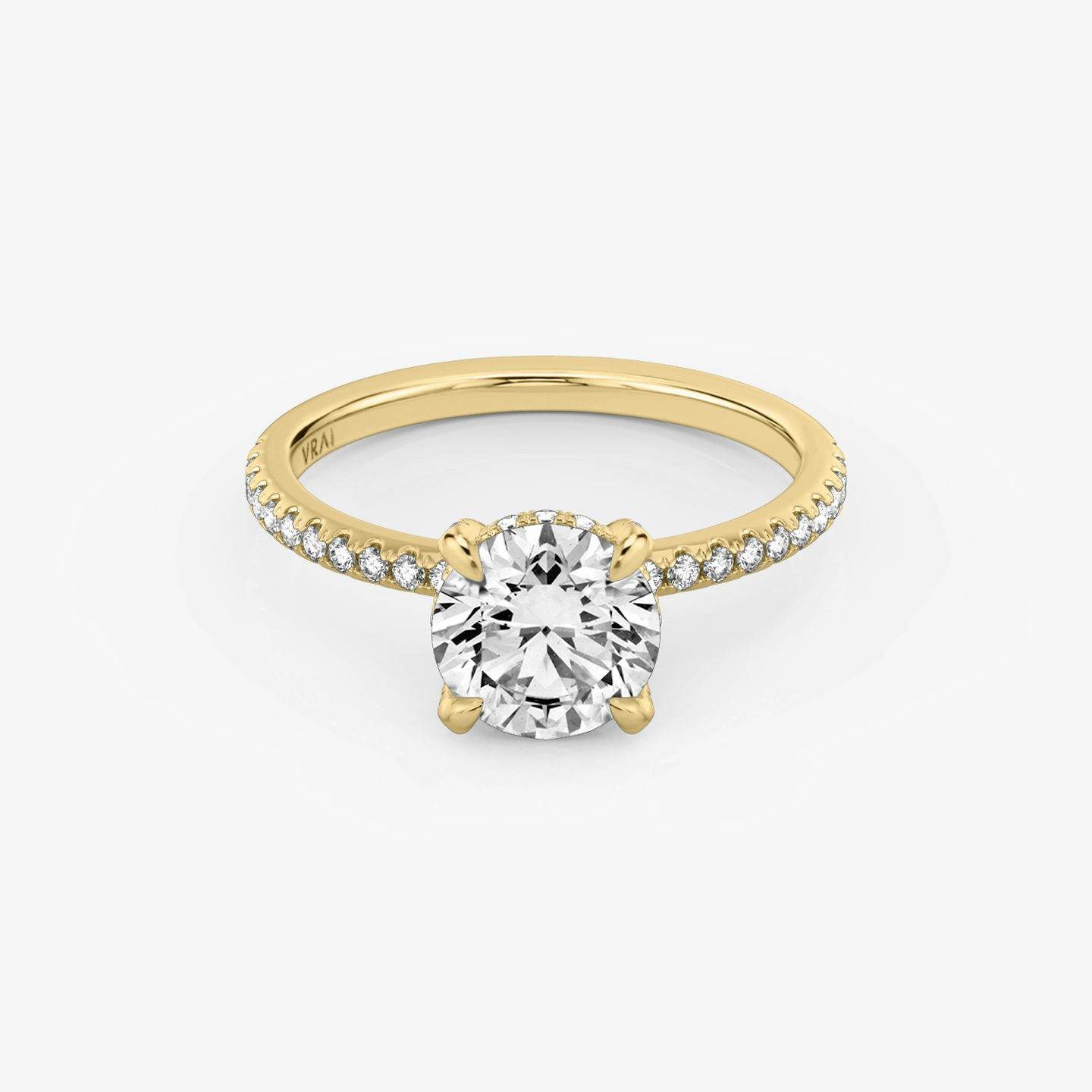 The Classic Hidden Halo | Round Brilliant | 18k | 18k Yellow Gold | Band: Pavé | Carat weight: 1½ | Prong style: Pavé | Diamond orientation: vertical