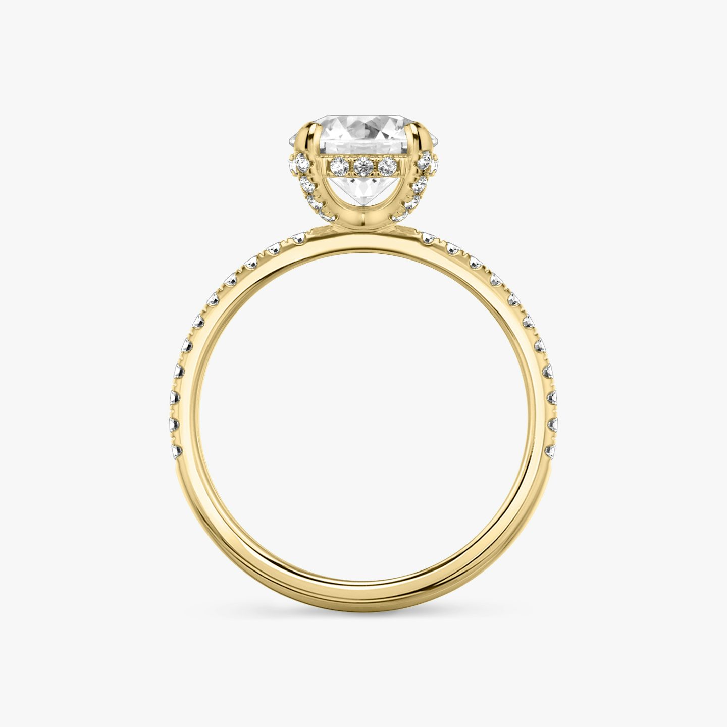 The Classic Hidden Halo | Round Brilliant | 18k | 18k Yellow Gold | Band: Pavé | Carat weight: 2 | Prong style: Pavé | Diamond orientation: vertical