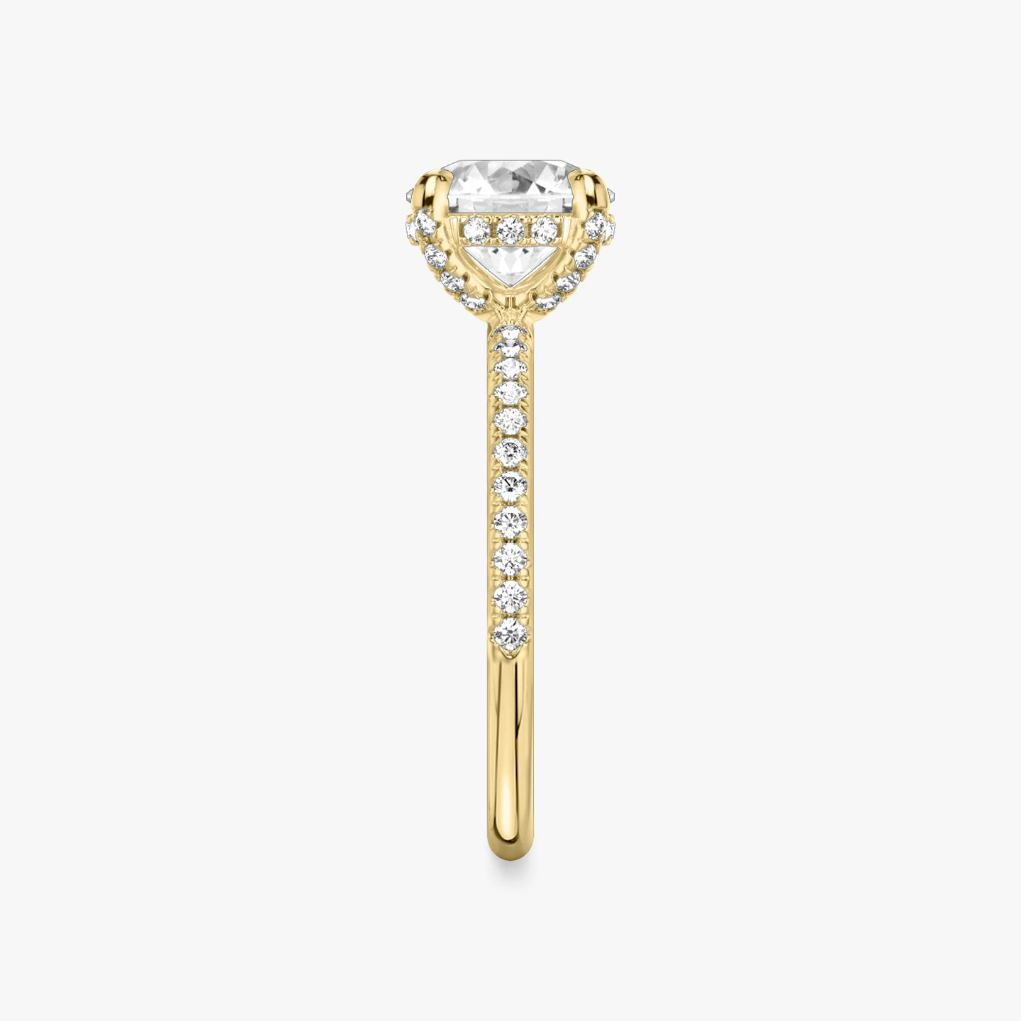 The Classic Hidden Halo | Round Brilliant | 18k | 18k Yellow Gold | Band: Pavé | Carat weight: 1 | Prong style: Pavé | Diamond orientation: vertical