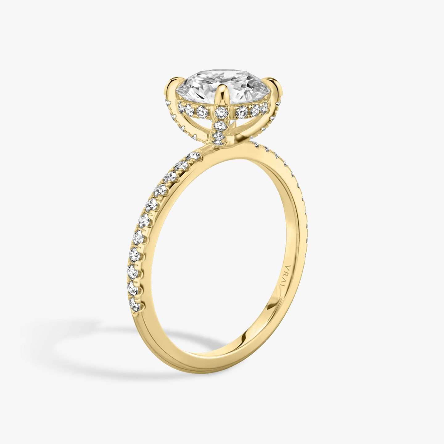 The Classic Hidden Halo | Round Brilliant | 18k | 18k Yellow Gold | Band: Pavé | Carat weight: 2 | Prong style: Pavé | Diamond orientation: vertical