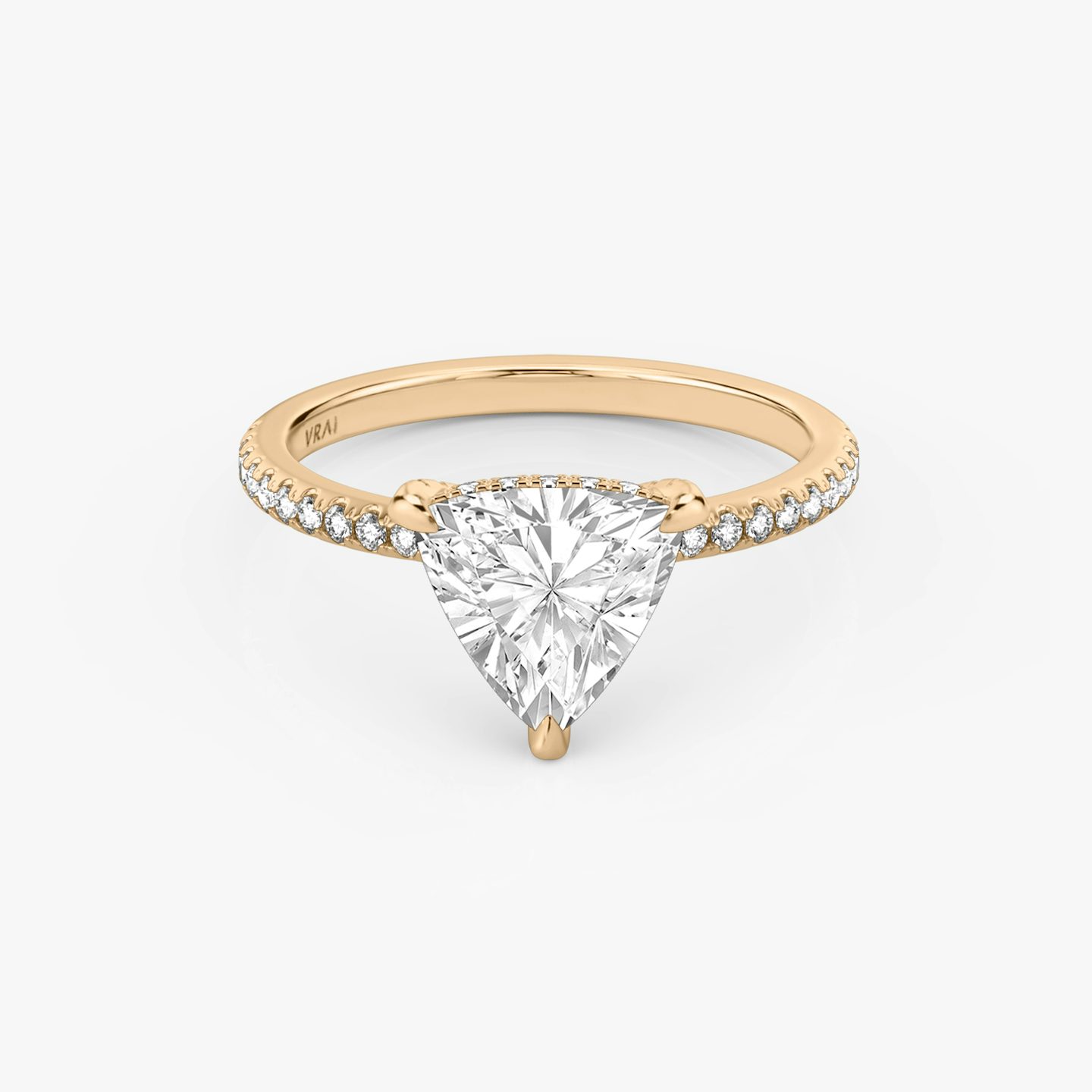 The Classic Hidden Halo | Trillion | 14k | 14k Rose Gold | Band: Pavé | Prong style: Pavé | Diamond orientation: vertical | Carat weight: See full inventory