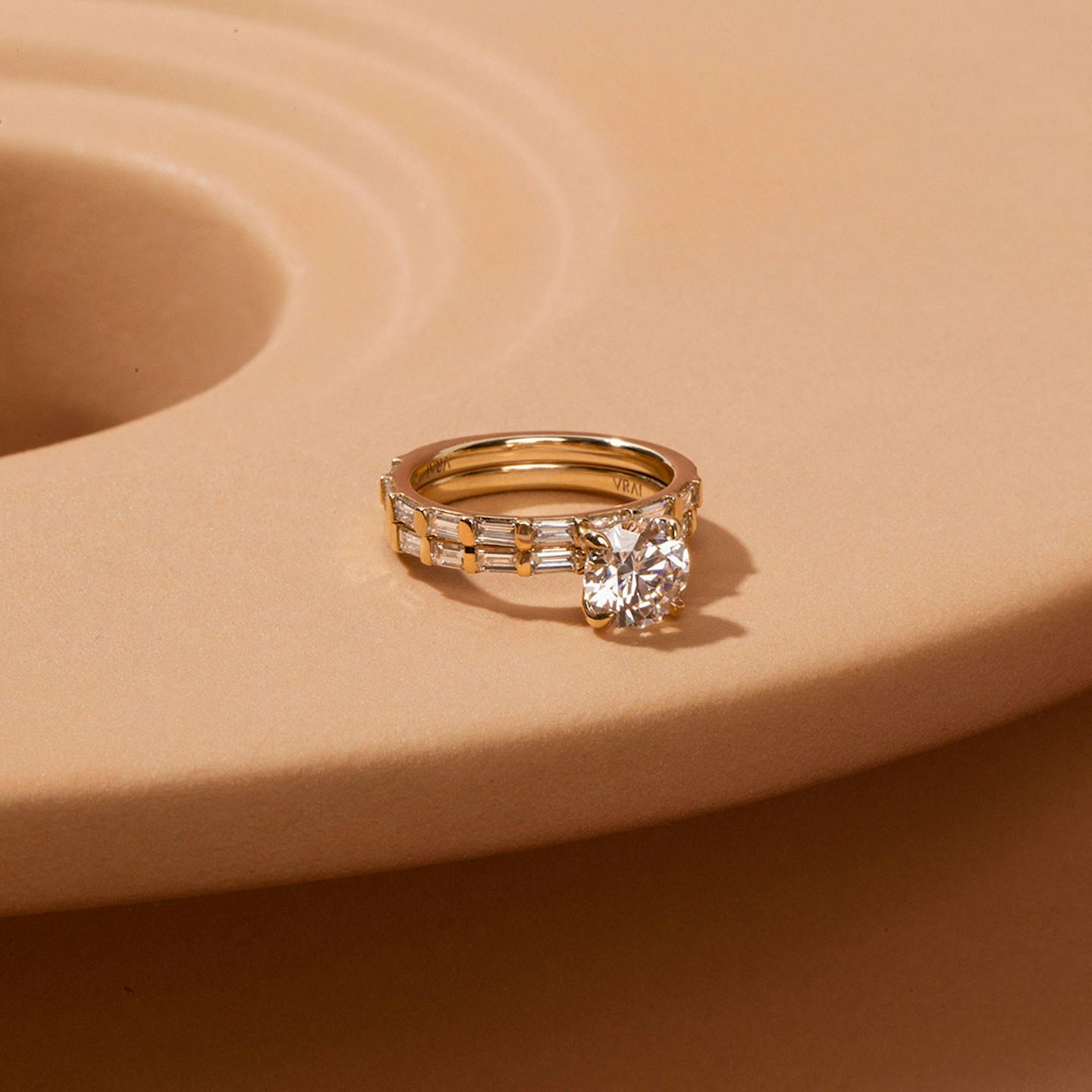 The Baguette Bar | Round Brilliant | 18k | 18k Yellow Gold | Band: Pavé | Carat weight: See full inventory | Diamond orientation: vertical