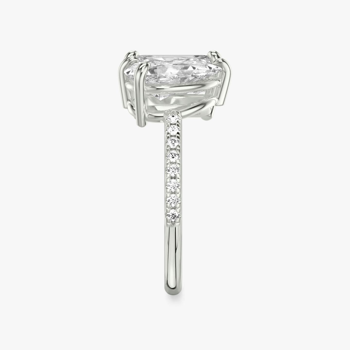 The Toi et Moi | Emerald and Pear | Platinum | Band: Pavé | Diamond orientation: vertical | Carat weight: See full inventory