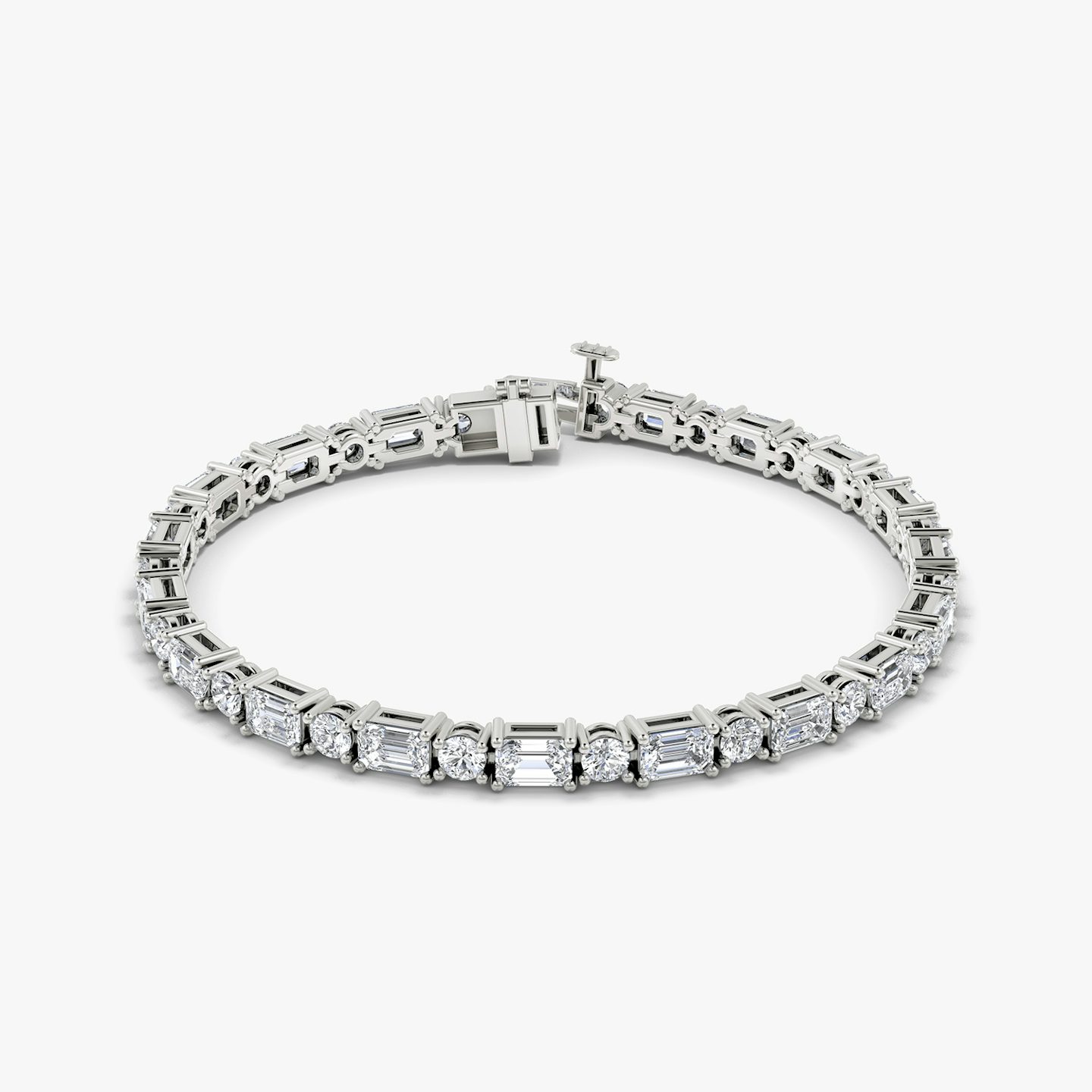 Bracelet Mixed Shape | Rond brillant et Émeraude | 14k | Or blanc 18 carats | Longueur de la chaîne: 6.5 | Taille des diamants: Original