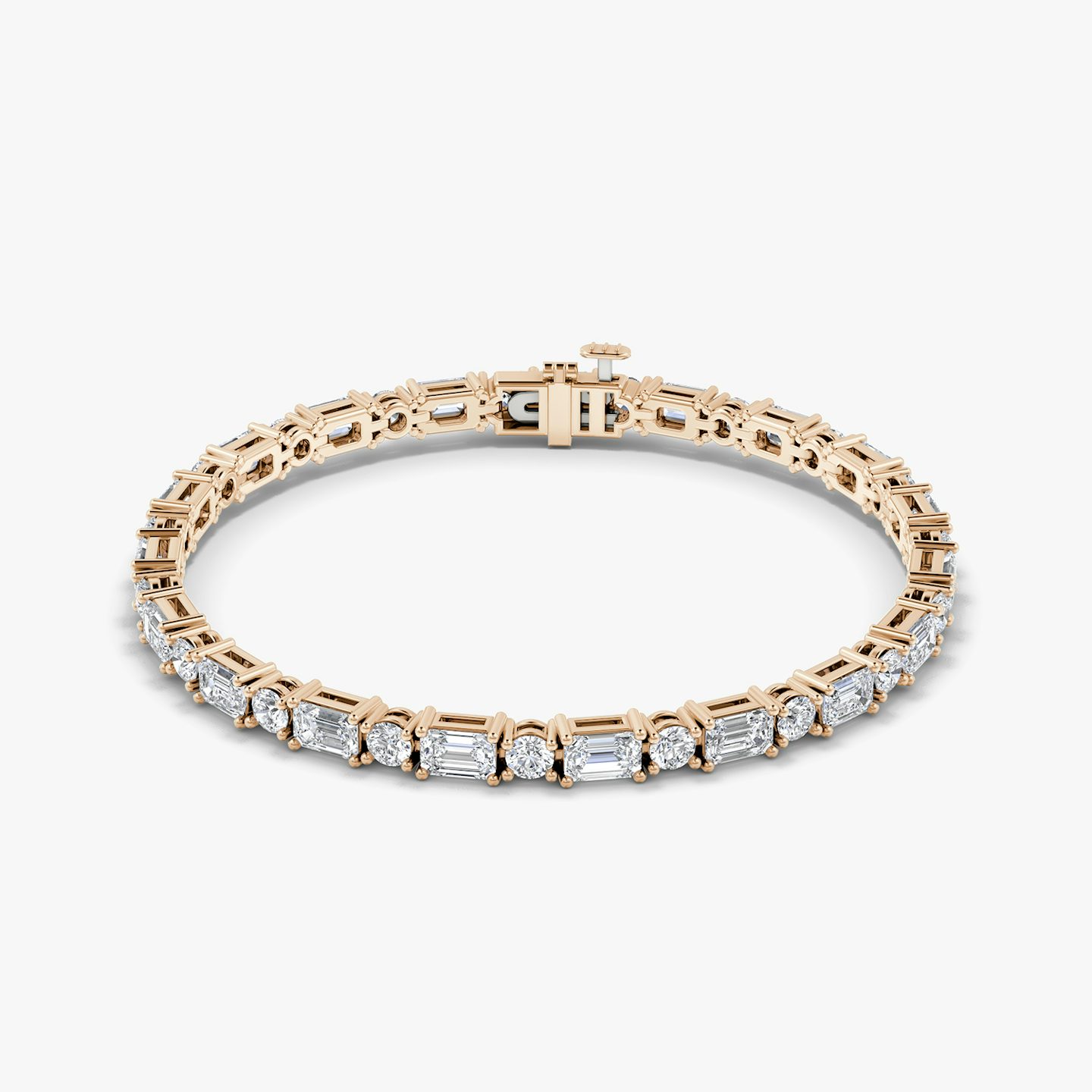Bracelet Mixed Shape | Rond brillant et Émeraude | 14k | Or rose 14 carats | Longueur de la chaîne: 7 | Taille des diamants: Original