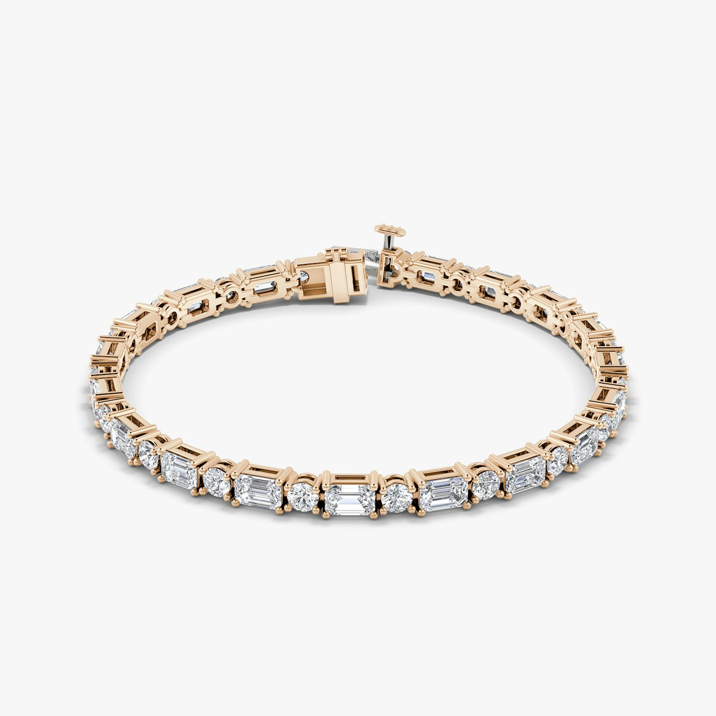 Bracelet Mixed Shape | Rond brillant et Émeraude | 14k | Or rose 14 carats | Longueur de la chaîne: 7 | Taille des diamants: Original