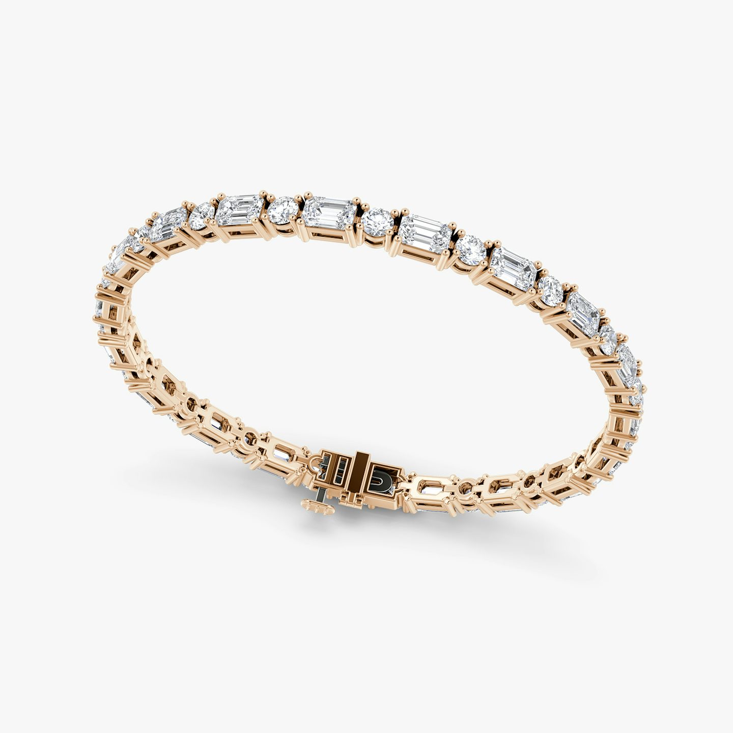 Mixed Shape Bracelet | Round Brilliant and Emerald | 14k | 14k Rose Gold | Chain length: 7 | Diamond size: Original