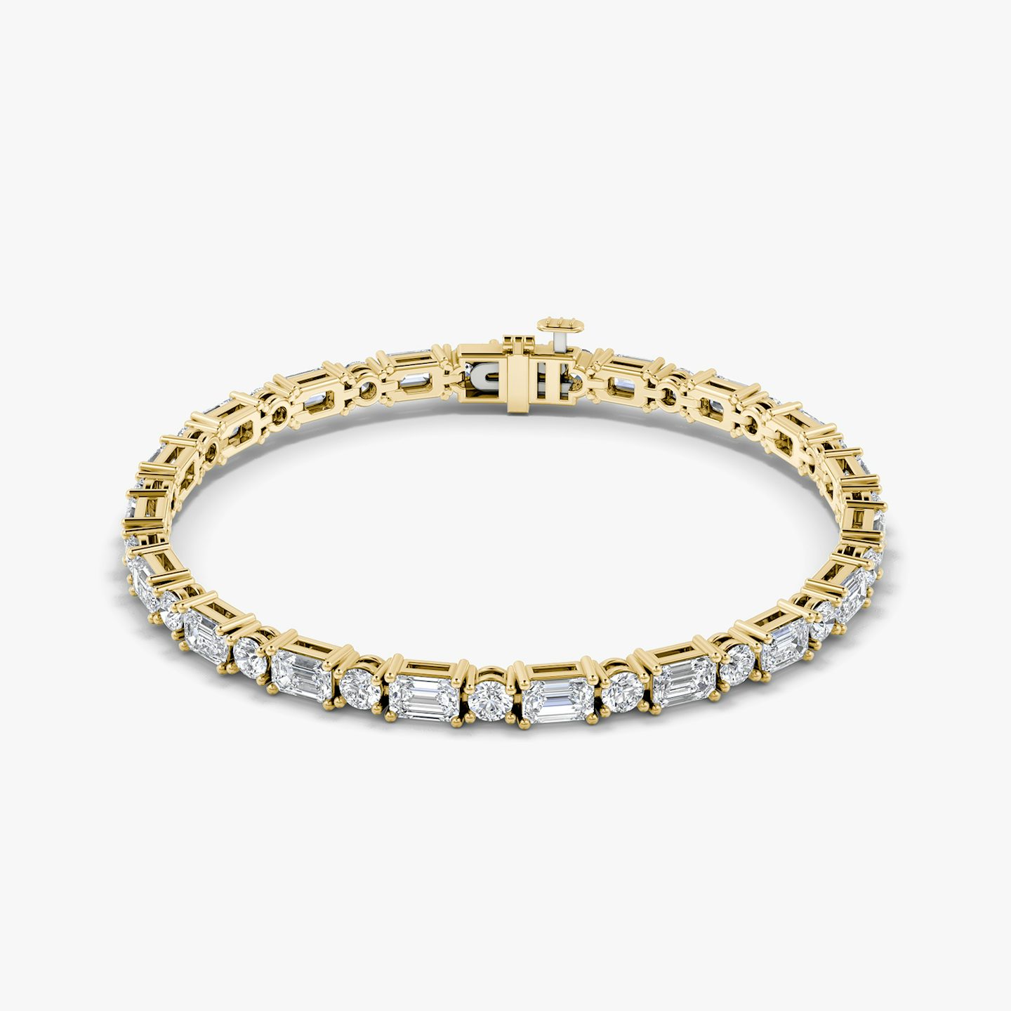 Mixed Shape Bracelet | Round Brilliant and Emerald | 14k | 18k Yellow Gold | Chain length: 7 | Diamond size: Original