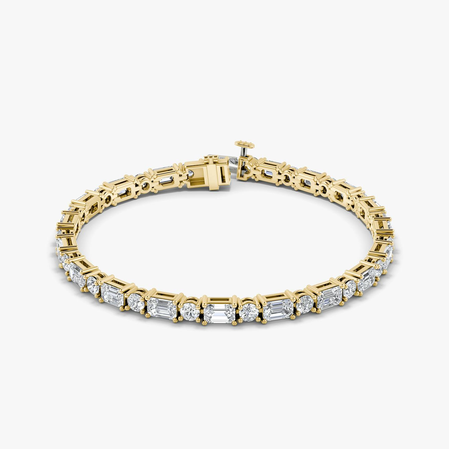 Mixed Shape Bracelet | Round Brilliant and Emerald | 14k | 18k Yellow Gold | Chain length: 6.5 | Diamond size: Original