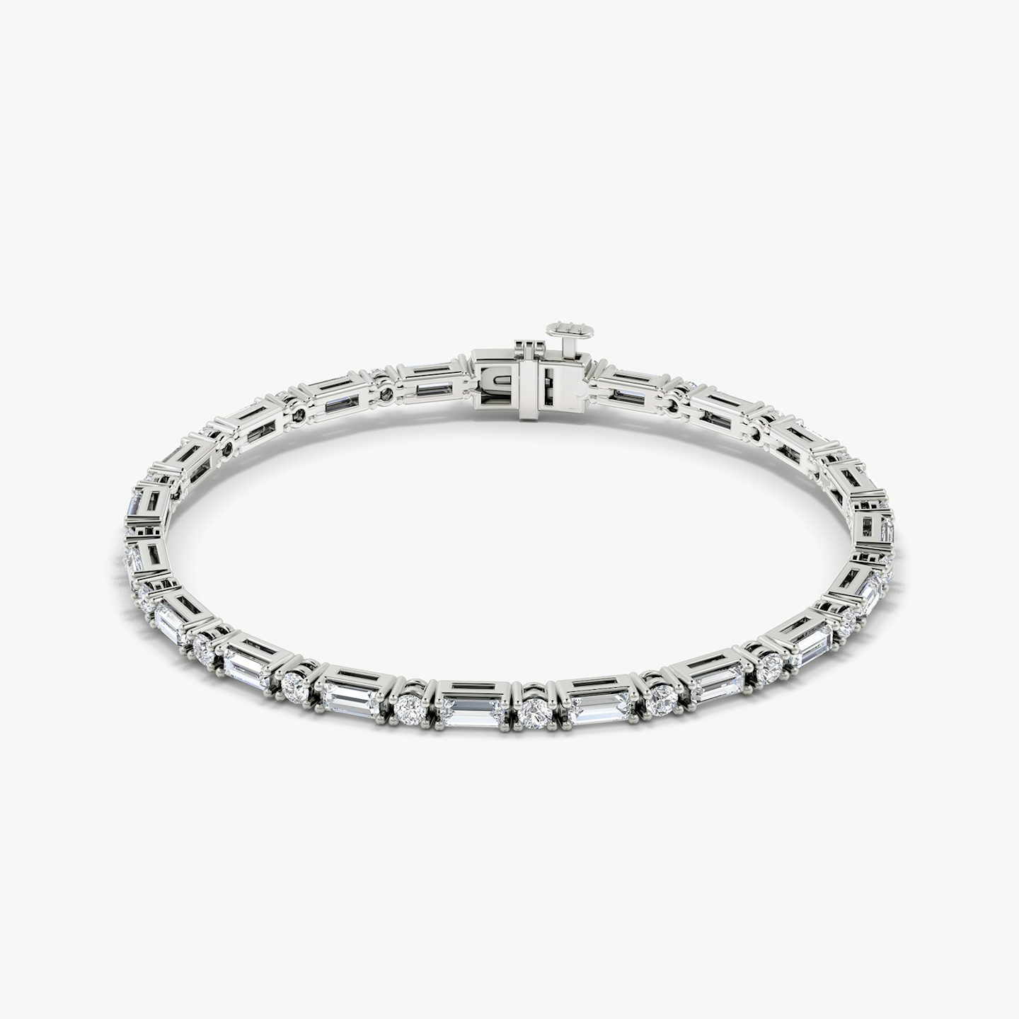 Bracelet Mixed Shape | Rond brillant et Baguette | 14k | Or blanc 18 carats | Longueur de la chaîne: 6.5 | Taille des diamants: Original