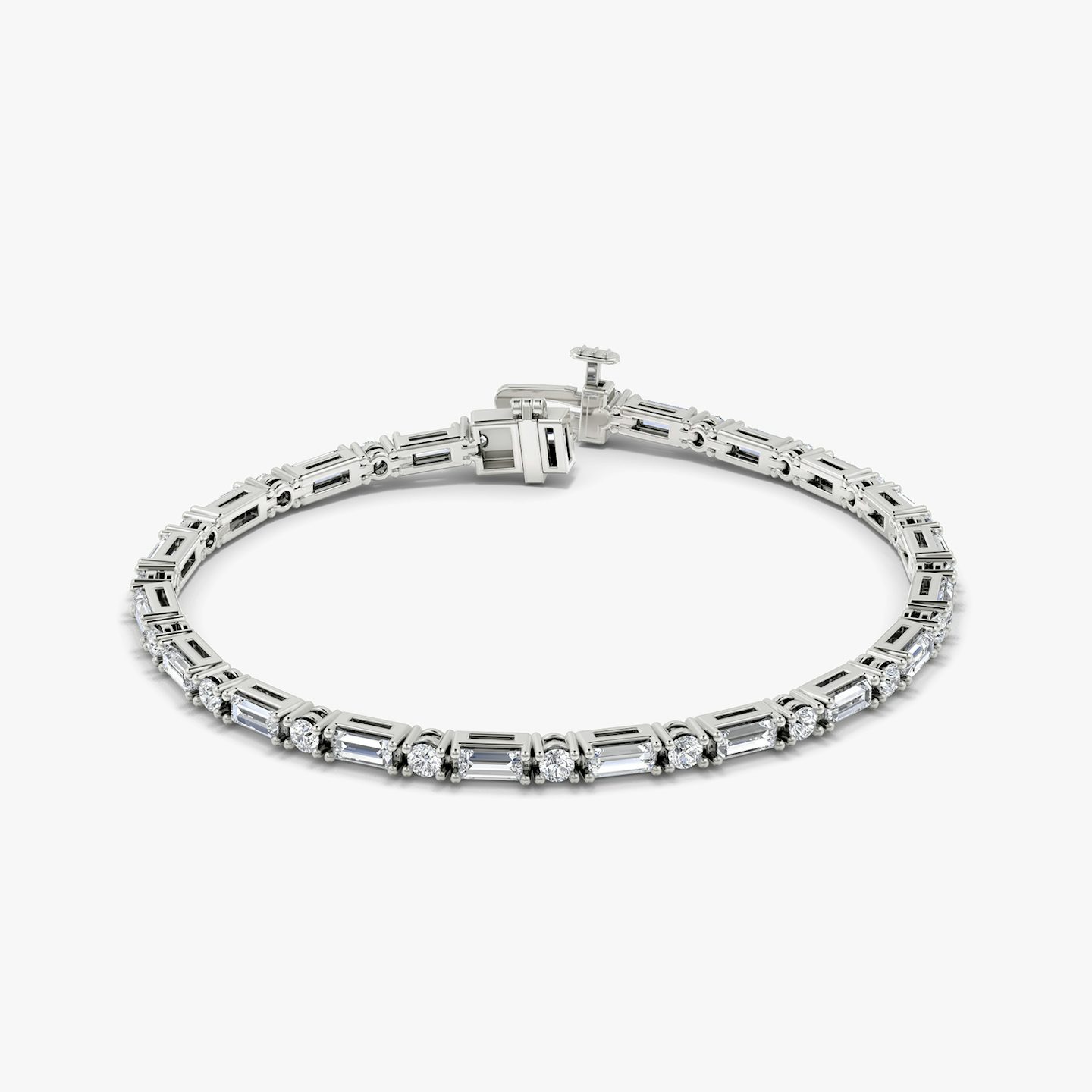 Mixed Shape Bracelet | Round Brilliant and Baguette | 14k | 18k White Gold | Chain length: 7 | Diamond size: Original