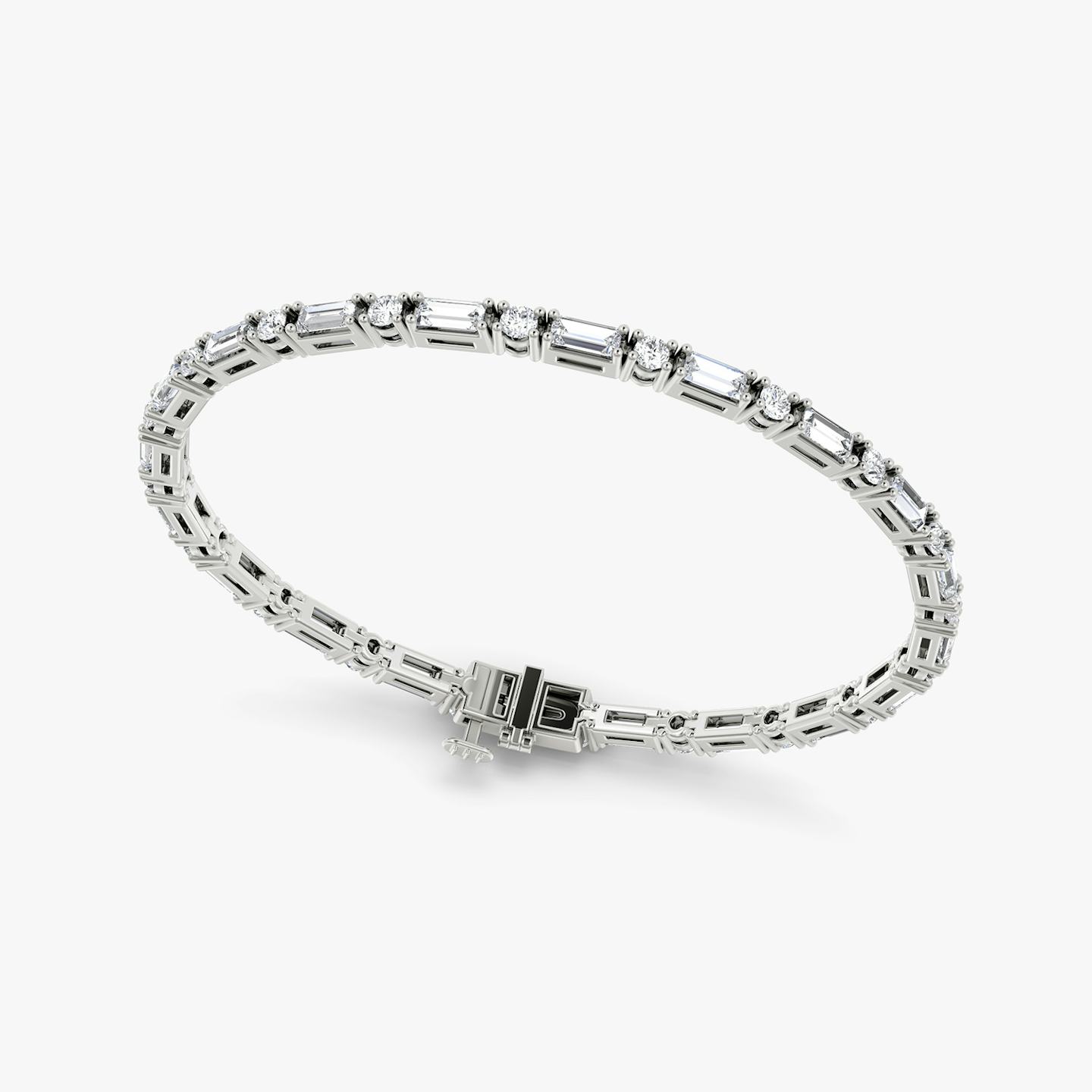 Mixed Shape Bracelet | Round Brilliant and Baguette | 14k | 18k White Gold | Chain length: 6.5 | Diamond size: Original