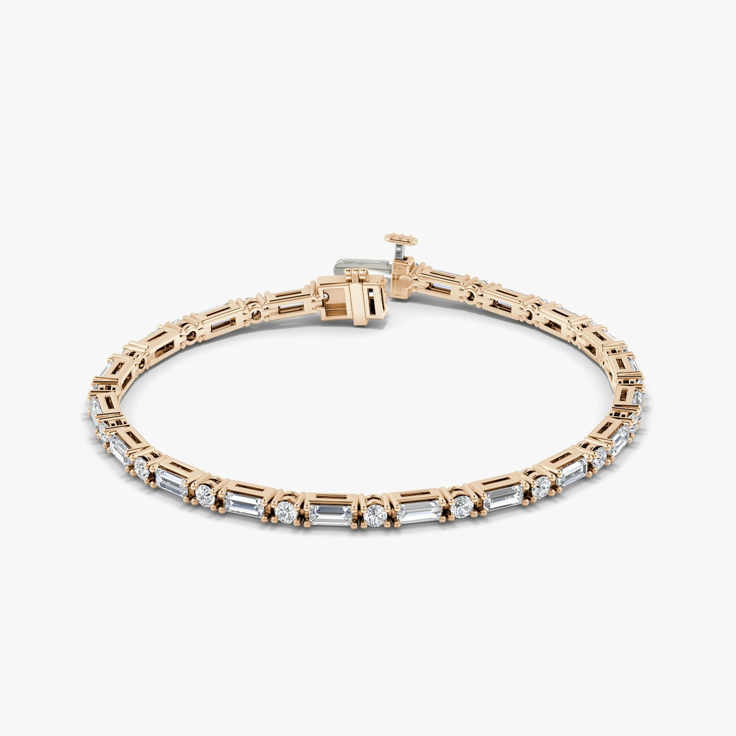 Mixed Shape Bracelet | Round Brilliant and Baguette | 14k | 14k Rose Gold | Chain length: 7 | Diamond size: Original